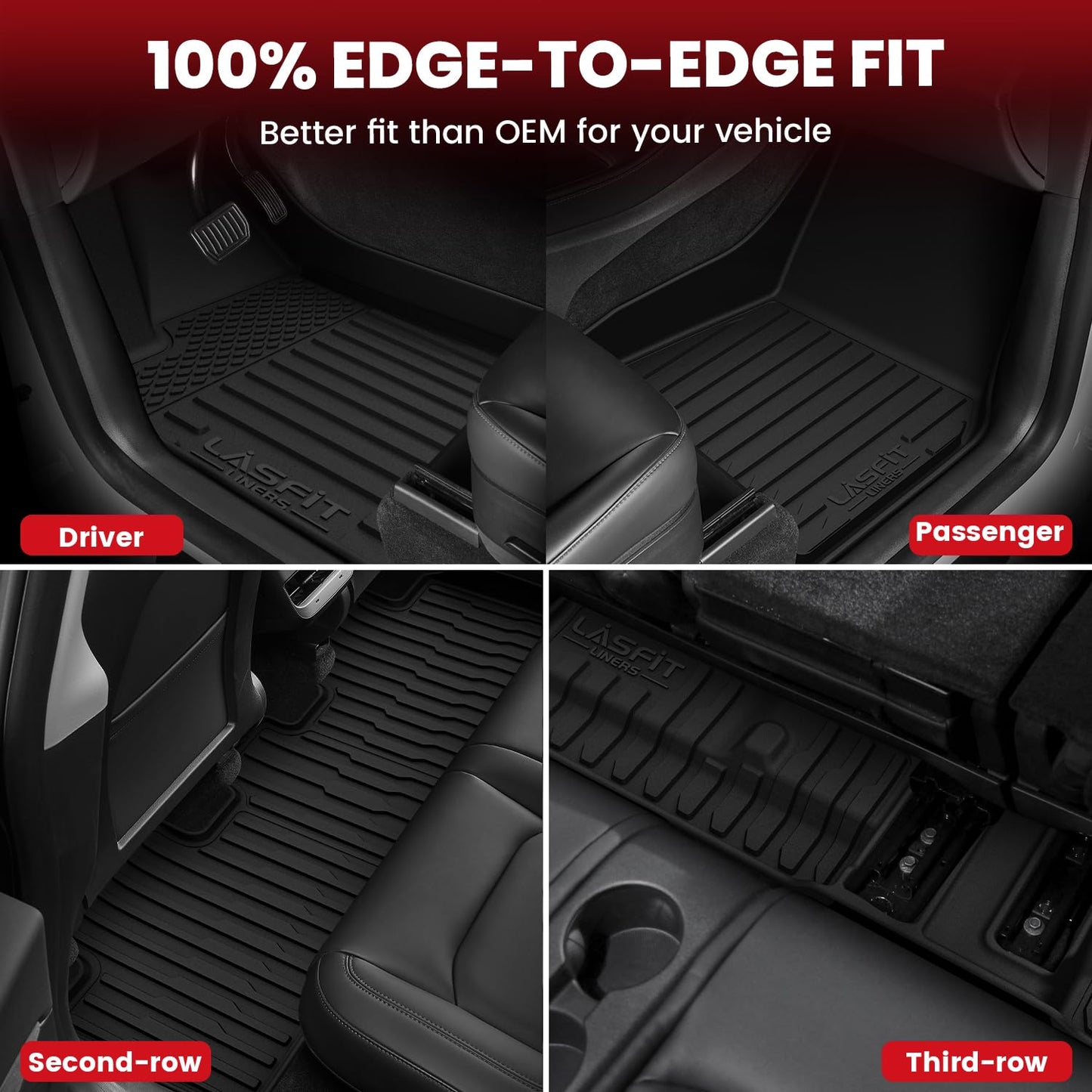 LASFIT Floor Mats for Tesla Model Y 5 Seat 2024 2023 2022 2021 2020, Custom Fit All Weather TPE Floor Liners Cargo Liner, Front & Rear Trunk Mats Accessories Full Set