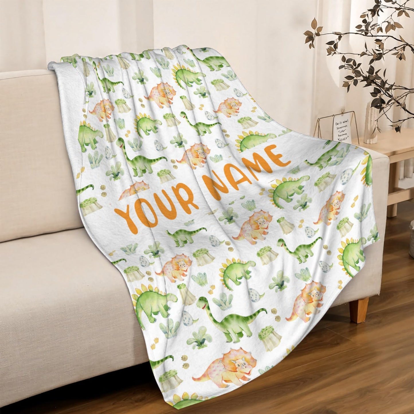 Custom Name Dinosaurs Blanket Personalized Gifts Super Soft Lightweight Flannel Blankets Throw for Kids, Adult, Suitable for Couch, Sofa, Bed, Camping, Travel All Seasons 40"x50" for Kid