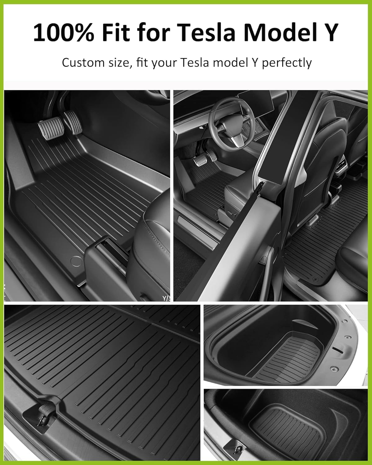 Tesla Model Y Floor Mats for 2024 2023 2022 2021, Foronetry 9PCS All Weather Full Set Cargo Liners Accessories, 3D TPE Odorless Floor Mat Trunk Frunk Rear Well Mats Custom for 5-Seater