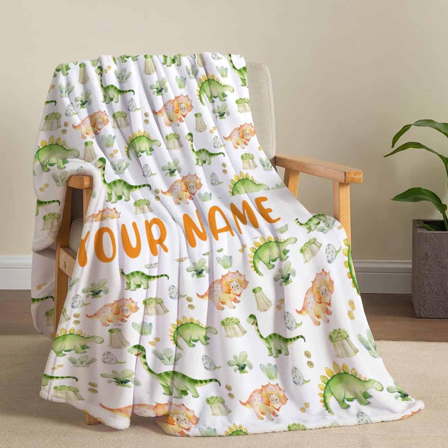 Custom Name Dinosaurs Blanket Personalized Gifts Super Soft Lightweight Flannel Blankets Throw for Kids, Adult, Suitable for Couch, Sofa, Bed, Camping, Travel All Seasons 40"x50" for Kid