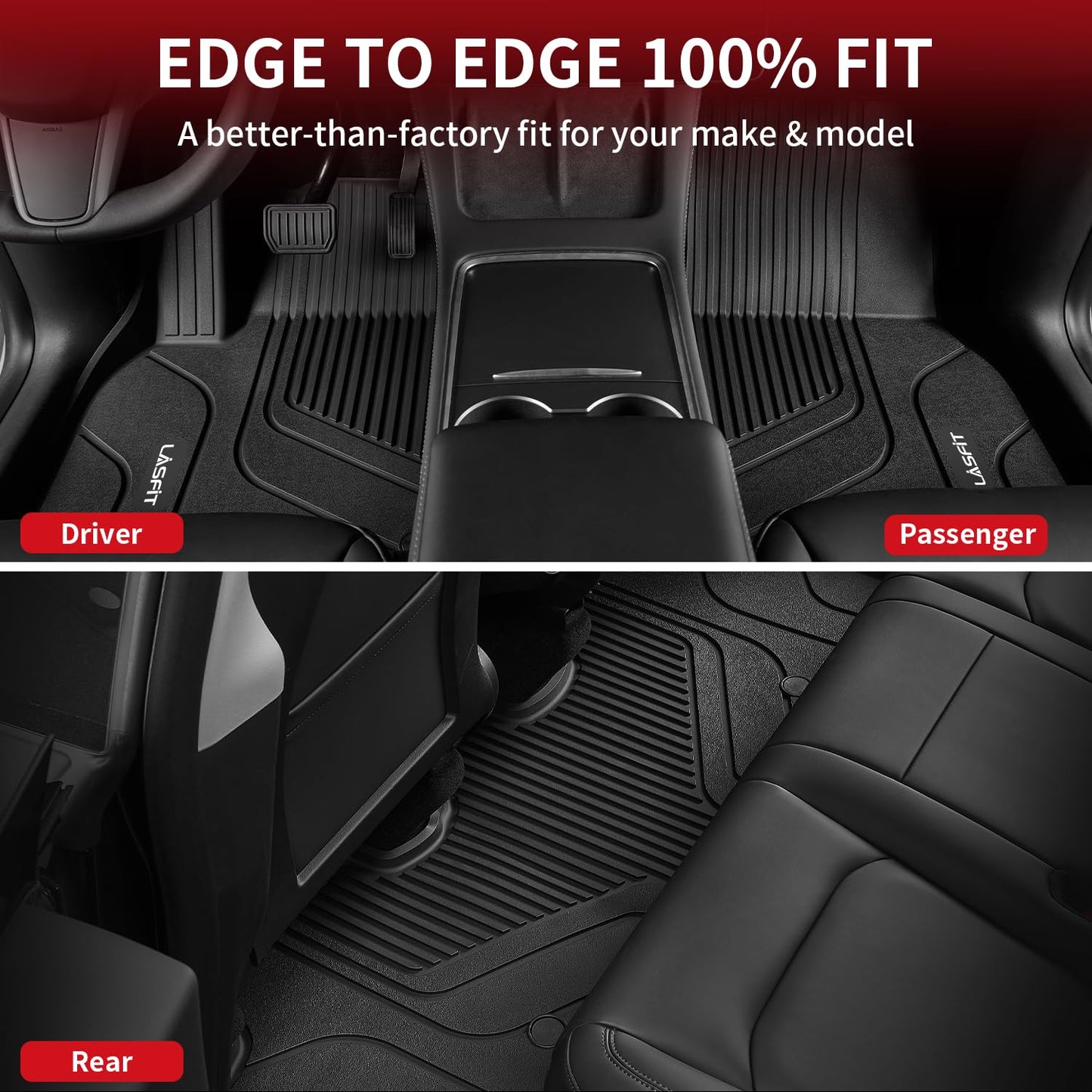 LASFIT Floor Mats for Tesla Model Y 5 Seat 2024 2023 2022 2021 2020, Custom Fit All Weather TPE Floor Liners Cargo Liner, Front & Rear Trunk Mats Accessories Full Set