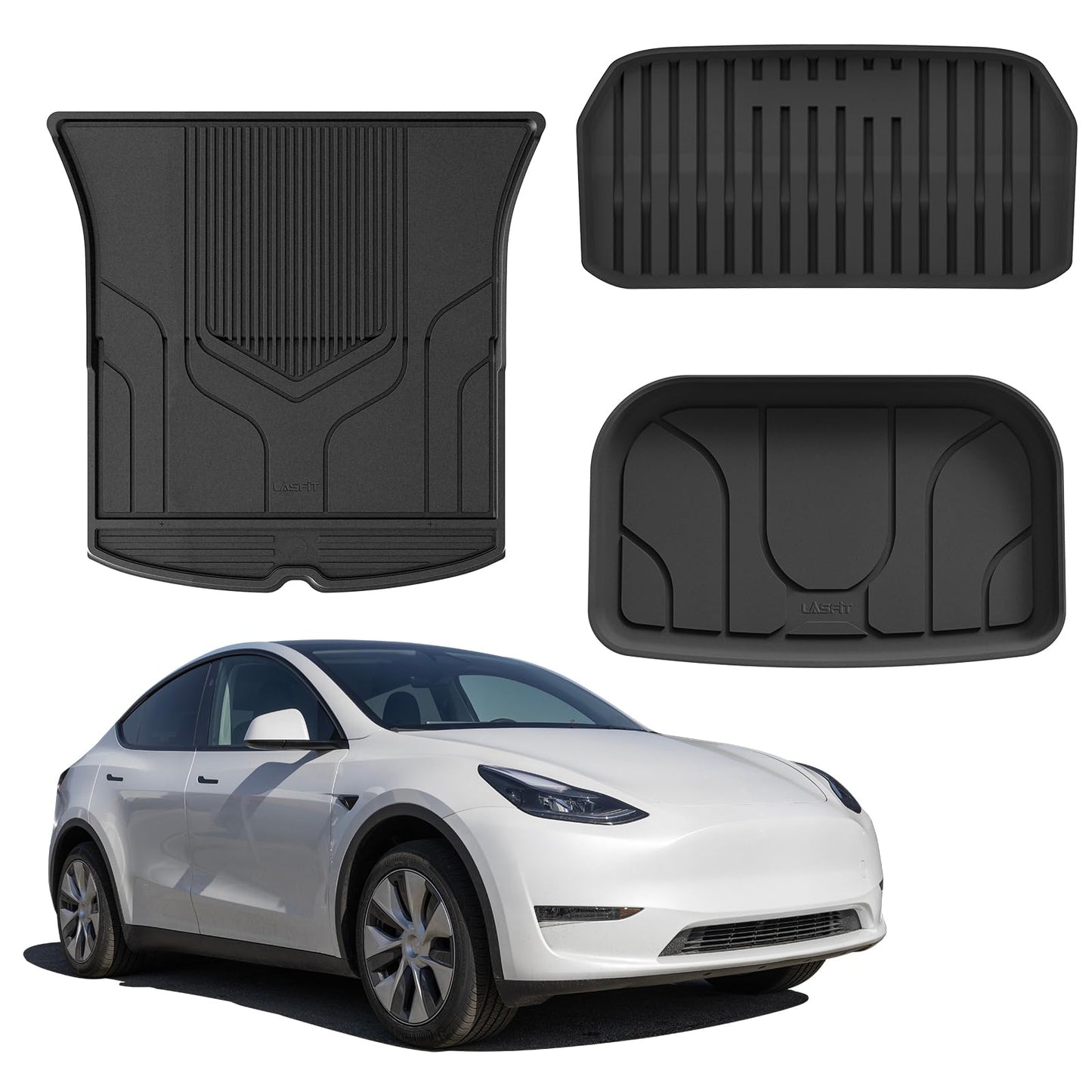 LASFIT Floor Mats for Tesla Model Y 5 Seat 2024 2023 2022 2021 2020, Custom Fit All Weather TPE Floor Liners Cargo Liner, Front & Rear Trunk Mats Accessories Full Set