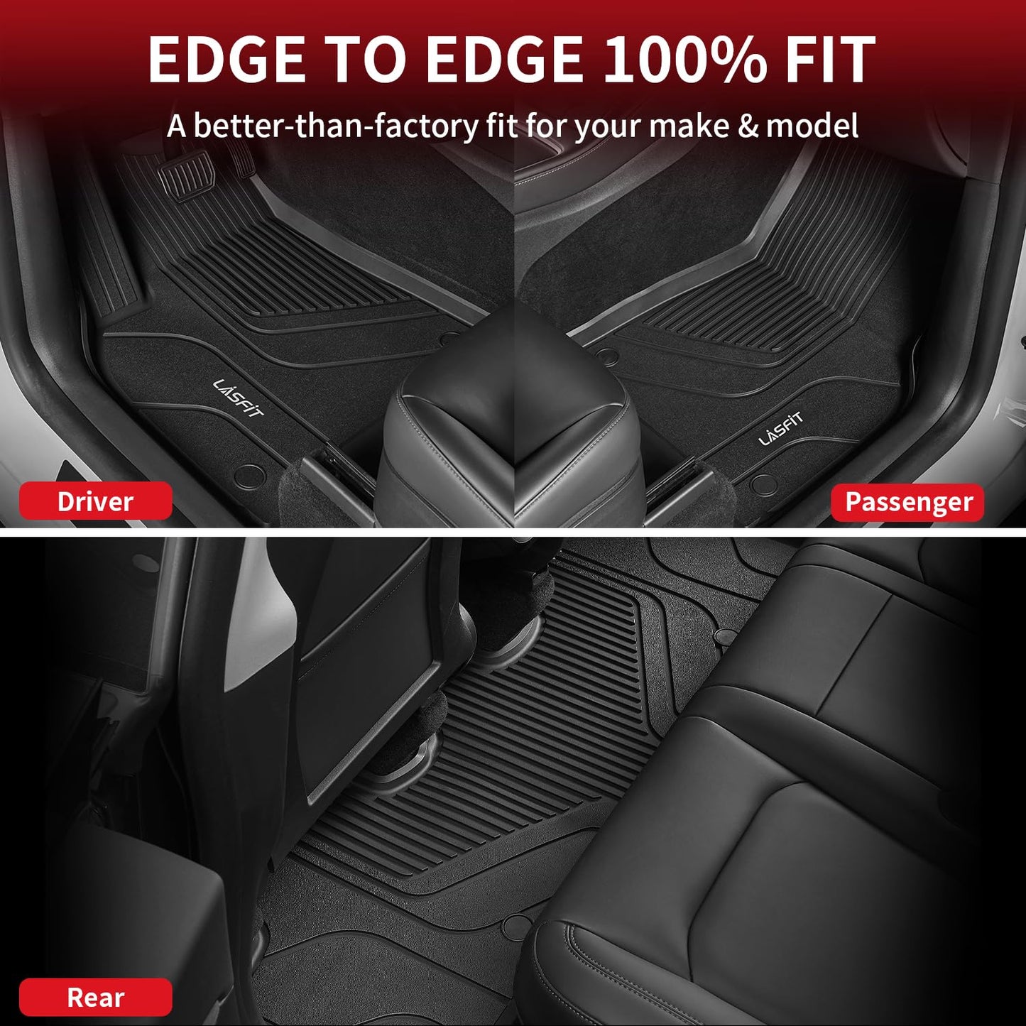 LASFIT Floor Mats for Tesla Model Y 5 Seat 2024 2023 2022 2021 2020, Custom Fit All Weather TPE Floor Liners Cargo Liner, Front & Rear Trunk Mats Accessories Full Set