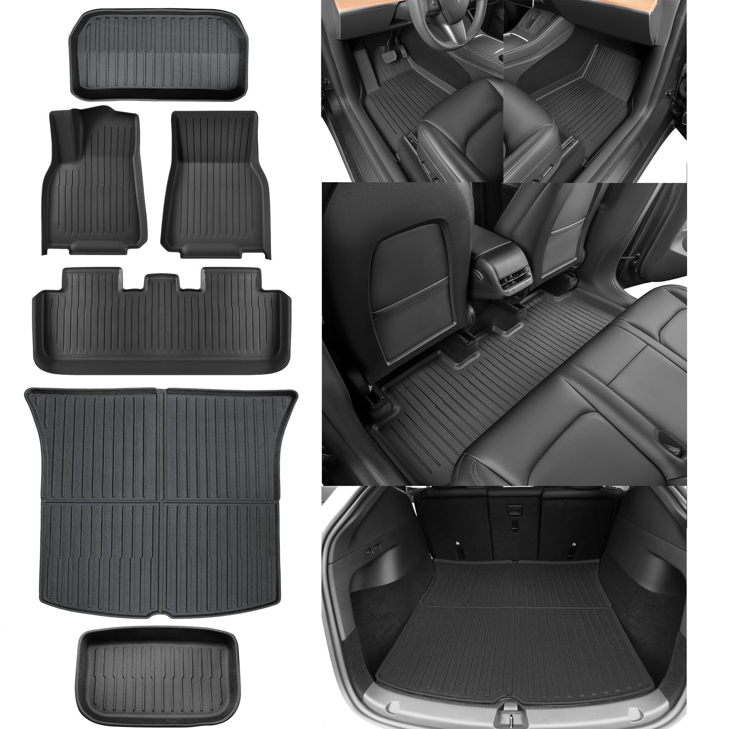 SUPER LINER Floor Mats for Tesla Model Y Custom Fit 2021-2024 All-Weather Cargo Liner Rear Cargo Tray Trunk Floor Mat Interior Accessories