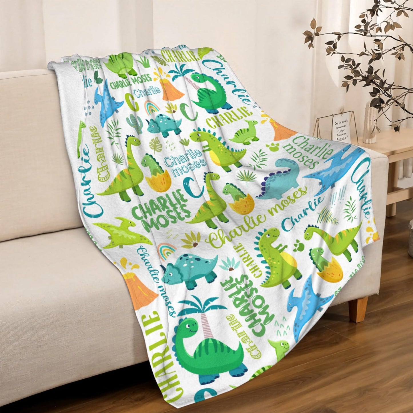 Custom Name Dinosaurs Blanket Personalized Gifts Super Soft Lightweight Flannel Blankets Throw for Kids, Adult, Suitable for Couch, Sofa, Bed, Camping, Travel All Seasons 40"x50" for Kid