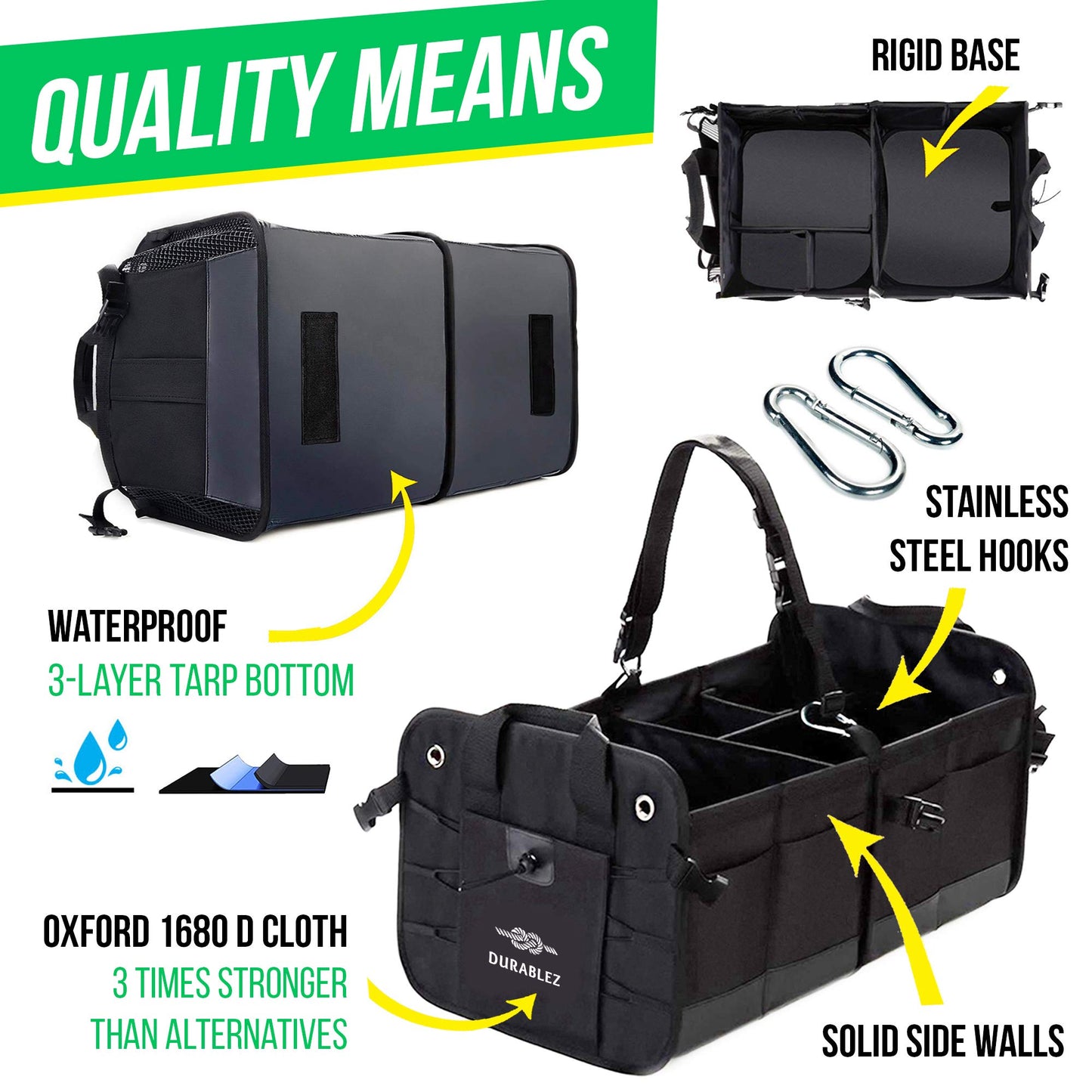 Extra Large Car Trunk Organizer - Trunk Storage - Modular Separable Collapsible - for SUV Minivan Truck Sedan Van - 4 Compartment XXL, Black