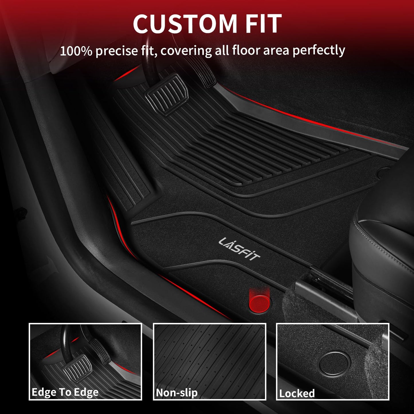 LASFIT Floor Mats for Tesla Model Y 5 Seat 2024 2023 2022 2021 2020, Custom Fit All Weather TPE Floor Liners Cargo Liner, Front & Rear Trunk Mats Accessories Full Set