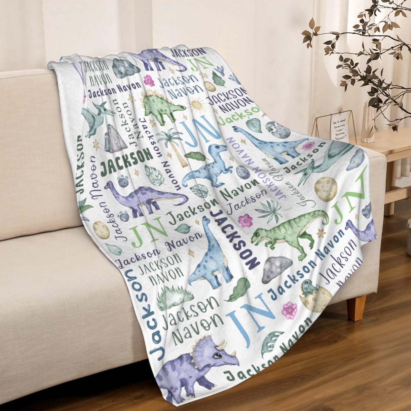 Custom Name Dinosaurs Blanket Personalized Gifts Super Soft Lightweight Flannel Blankets Throw for Kids, Adult, Suitable for Couch, Sofa, Bed, Camping, Travel All Seasons 40"x50" for Kid