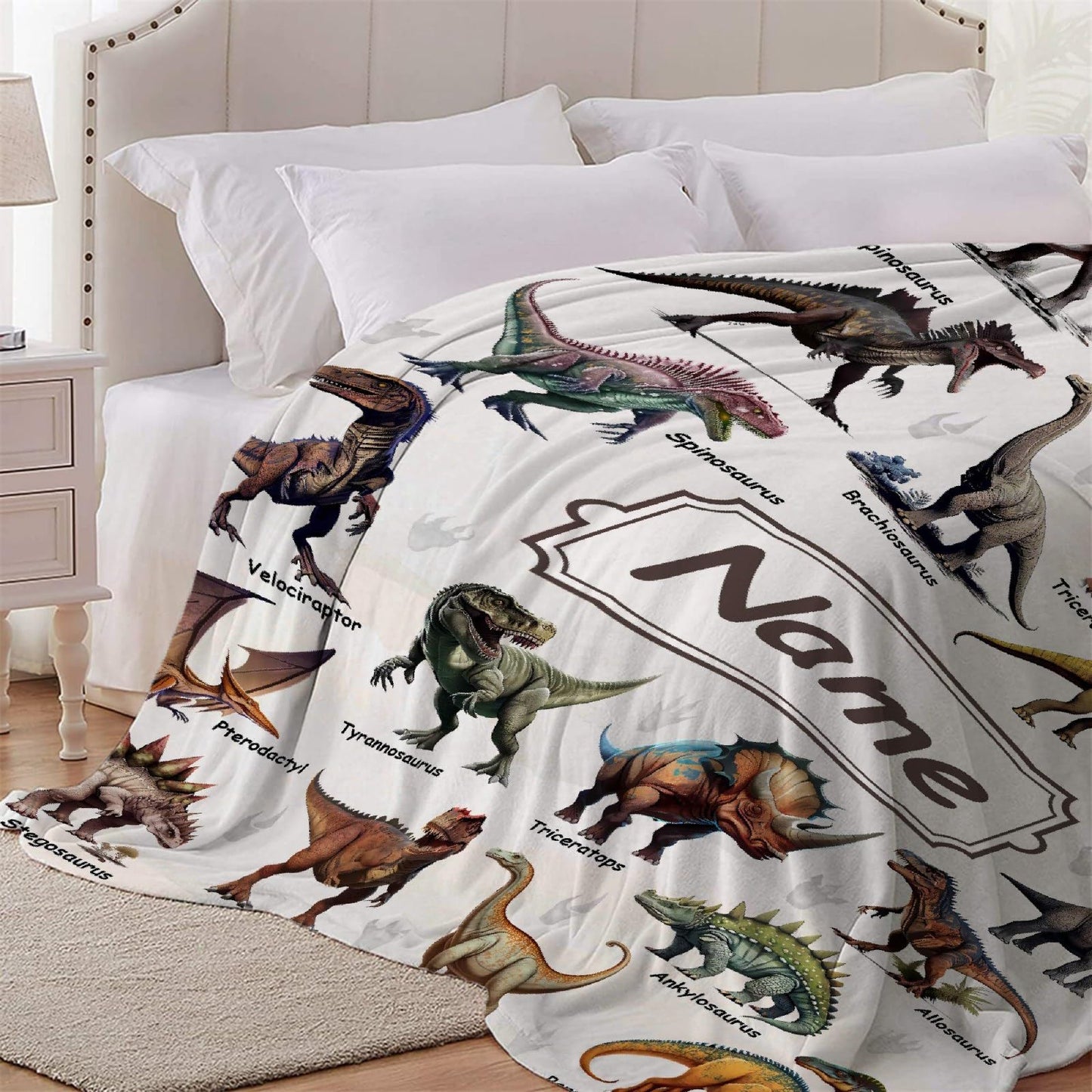 Custom Name Dinosaurs Blanket Personalized Gifts Super Soft Lightweight Flannel Blankets Throw for Kids, Adult, Suitable for Couch, Sofa, Bed, Camping, Travel All Seasons 40"x50" for Kid