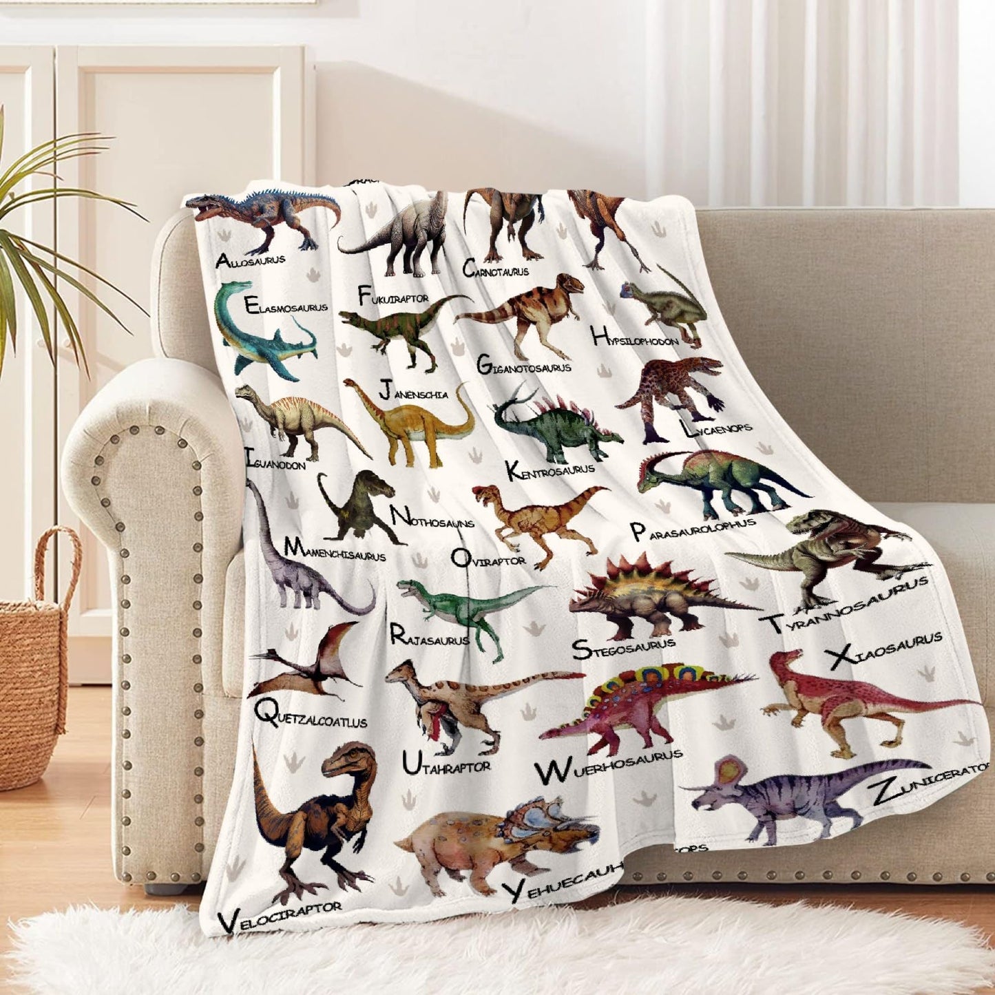 Custom Name Dinosaurs Blanket Personalized Gifts Super Soft Lightweight Flannel Blankets Throw for Kids, Adult, Suitable for Couch, Sofa, Bed, Camping, Travel All Seasons 40"x50" for Kid