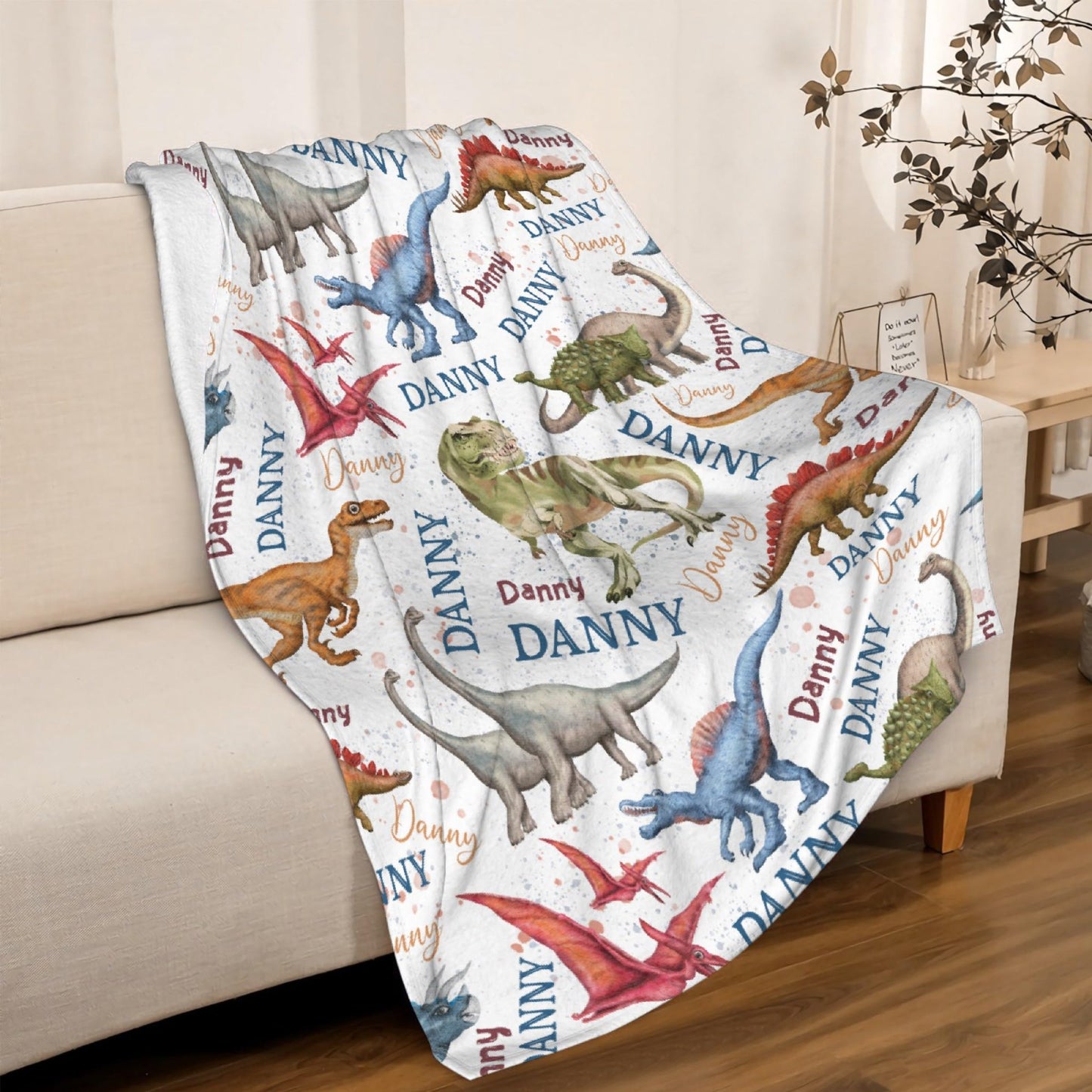 Custom Name Dinosaurs Blanket Personalized Gifts Super Soft Lightweight Flannel Blankets Throw for Kids, Adult, Suitable for Couch, Sofa, Bed, Camping, Travel All Seasons 40"x50" for Kid