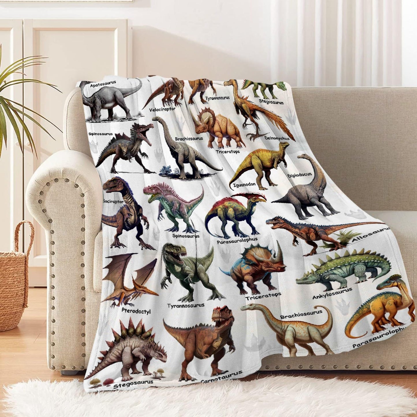 Custom Name Dinosaurs Blanket Personalized Gifts Super Soft Lightweight Flannel Blankets Throw for Kids, Adult, Suitable for Couch, Sofa, Bed, Camping, Travel All Seasons 40"x50" for Kid