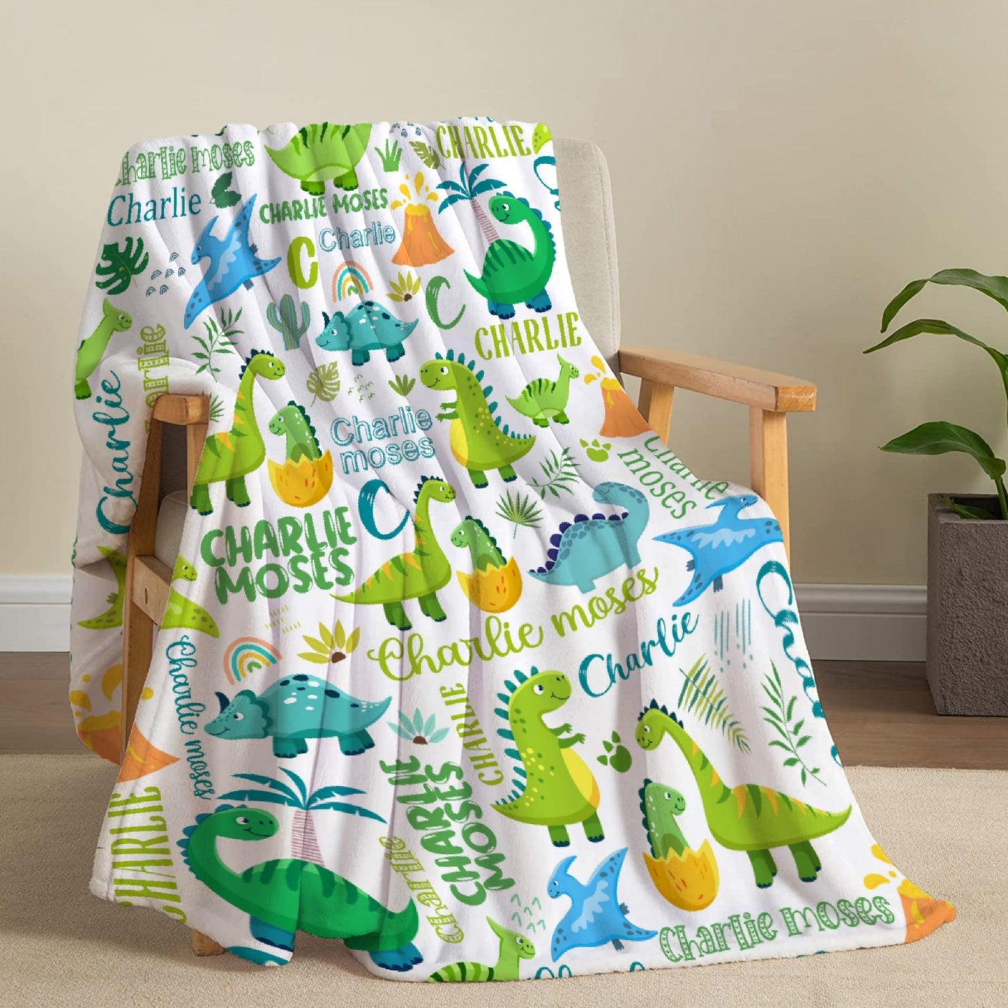 Custom Name Dinosaurs Blanket Personalized Gifts Super Soft Lightweight Flannel Blankets Throw for Kids, Adult, Suitable for Couch, Sofa, Bed, Camping, Travel All Seasons 40"x50" for Kid