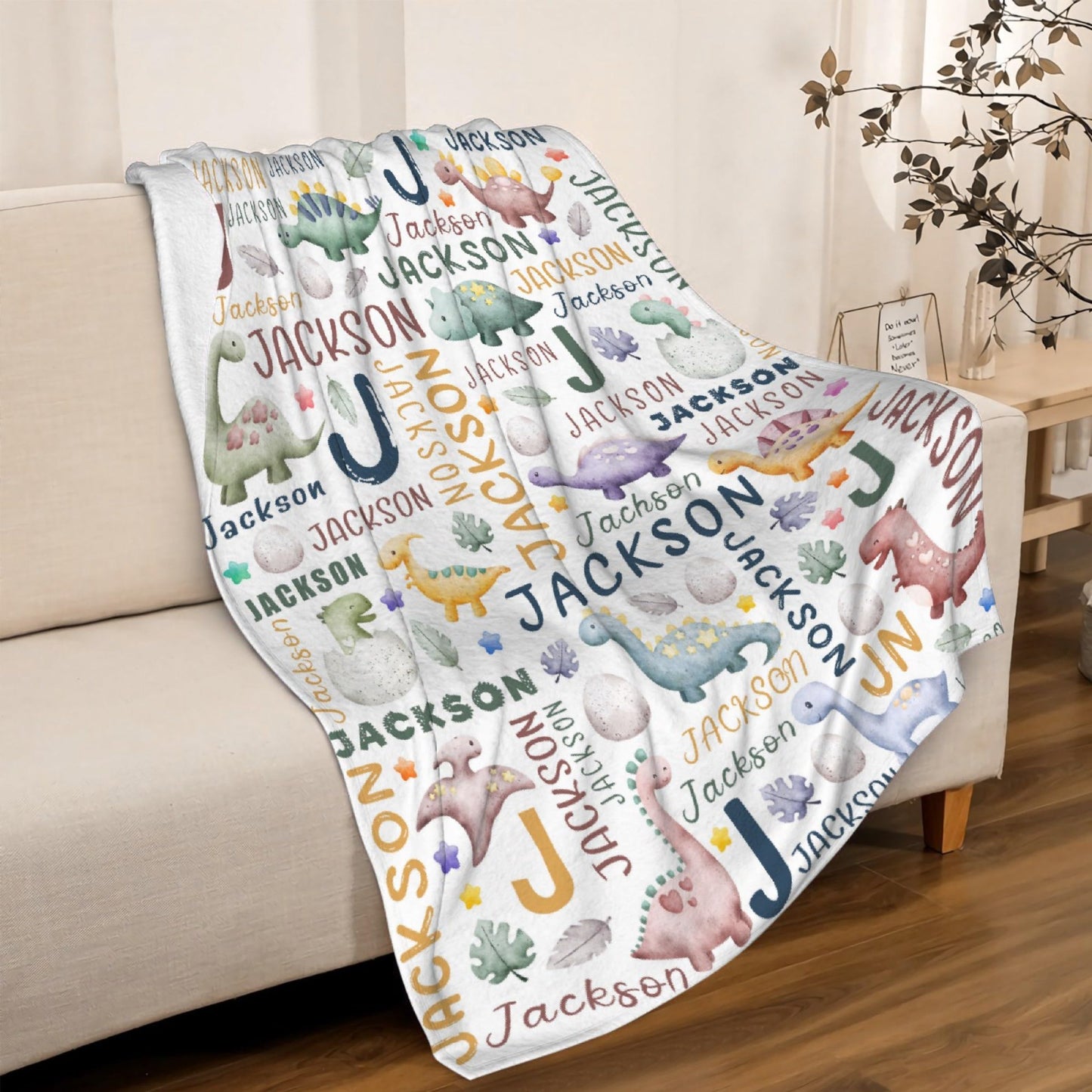 Custom Name Dinosaurs Blanket Personalized Gifts Super Soft Lightweight Flannel Blankets Throw for Kids, Adult, Suitable for Couch, Sofa, Bed, Camping, Travel All Seasons 40"x50" for Kid