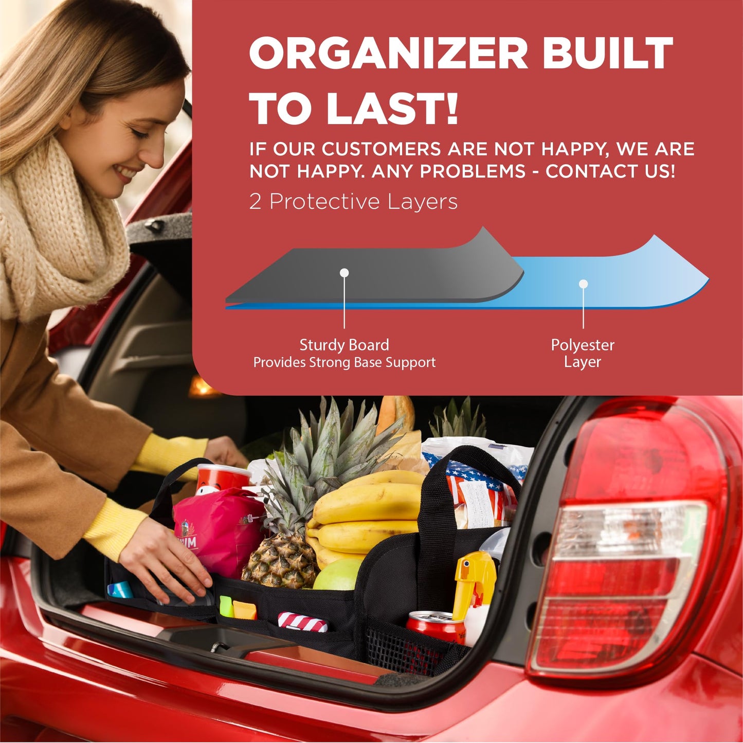 TRUNKCRATEPRO Trunk Organizer For Car, Suv, Truck | Premium Adjustable Multi Compartments Collapsible Car Trunk Organizer With Securing Straps & Non-Slip Bottom (Large Size, Black)