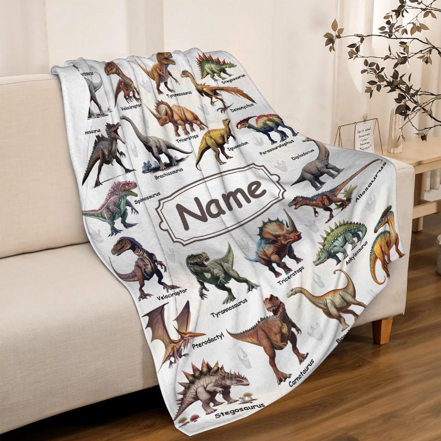 Custom Name Dinosaurs Blanket Personalized Gifts Super Soft Lightweight Flannel Blankets Throw for Kids, Adult, Suitable for Couch, Sofa, Bed, Camping, Travel All Seasons 40"x50" for Kid