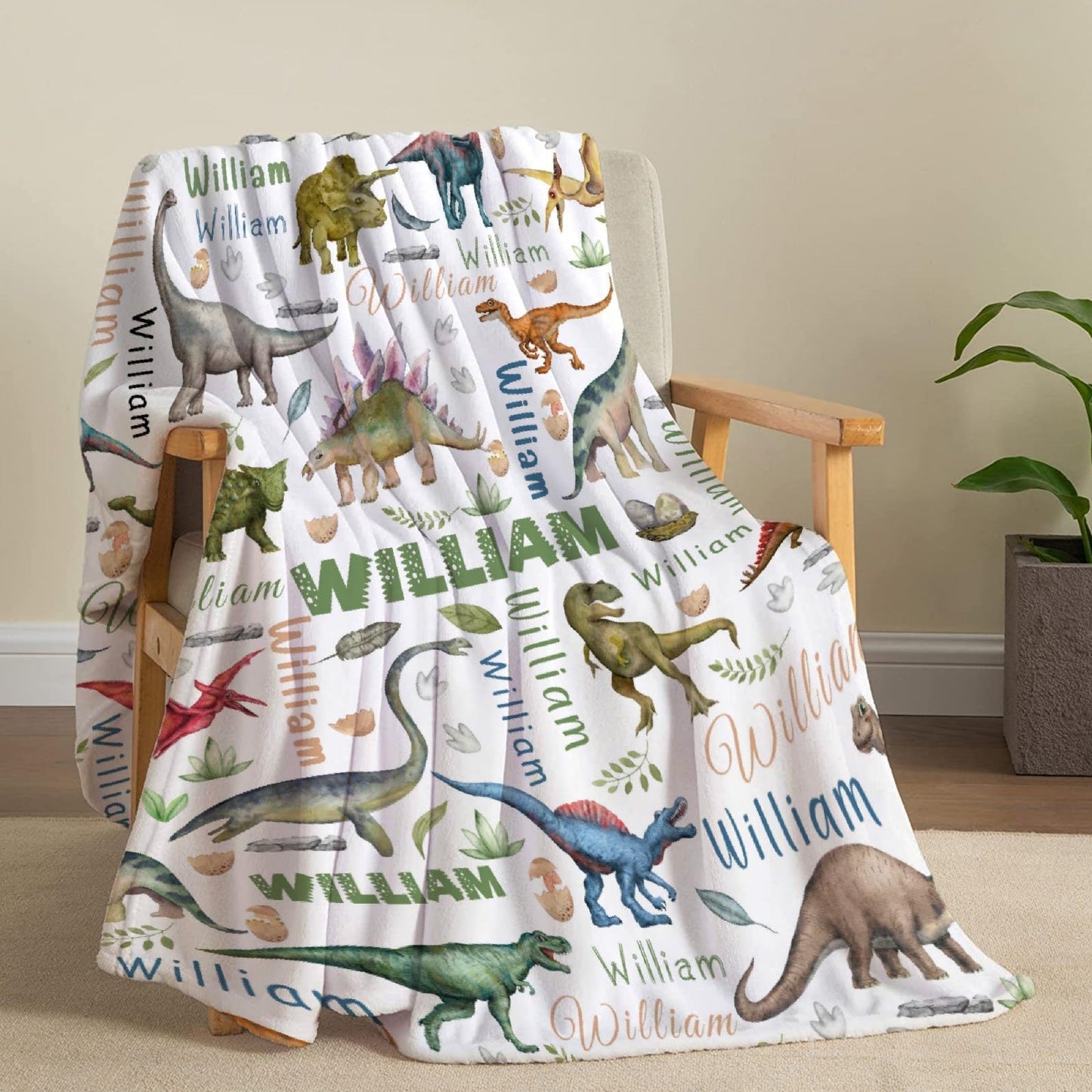 Custom Name Dinosaurs Blanket Personalized Gifts Super Soft Lightweight Flannel Blankets Throw for Kids, Adult, Suitable for Couch, Sofa, Bed, Camping, Travel All Seasons 40"x50" for Kid