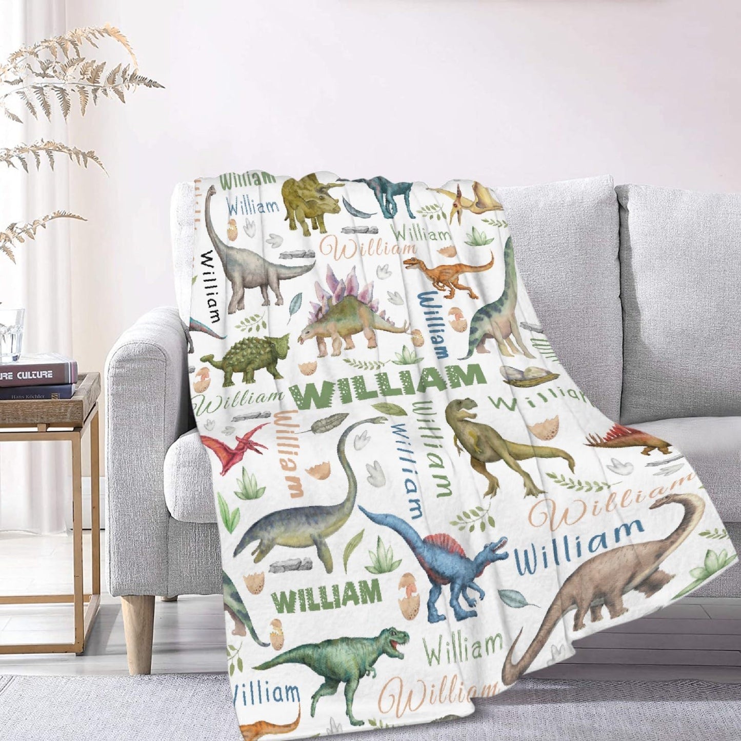 Custom Name Dinosaurs Blanket Personalized Gifts Super Soft Lightweight Flannel Blankets Throw for Kids, Adult, Suitable for Couch, Sofa, Bed, Camping, Travel All Seasons 40"x50" for Kid