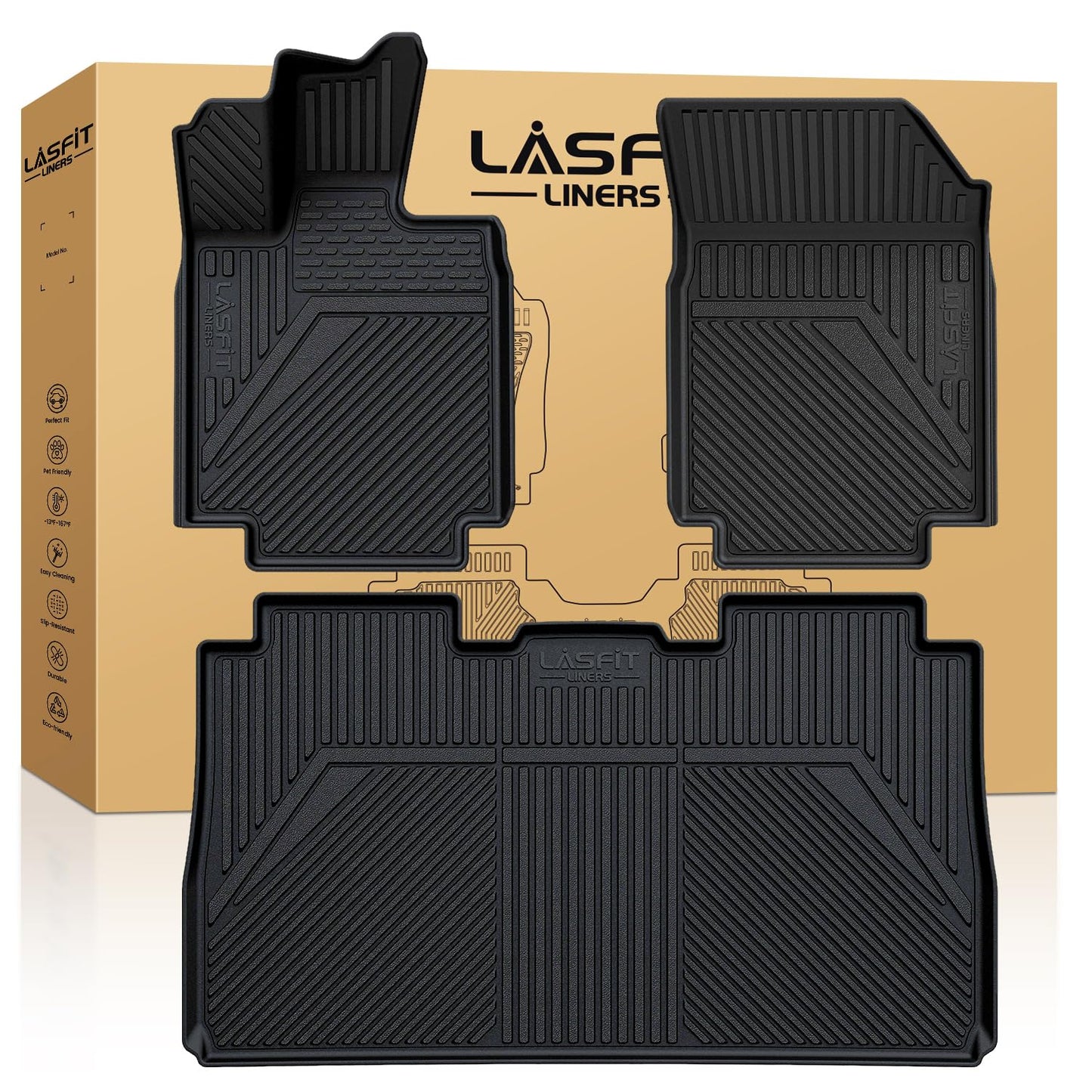 LASFIT Floor Mats for Tesla Model Y 5 Seat 2024 2023 2022 2021 2020, Custom Fit All Weather TPE Floor Liners Cargo Liner, Front & Rear Trunk Mats Accessories Full Set