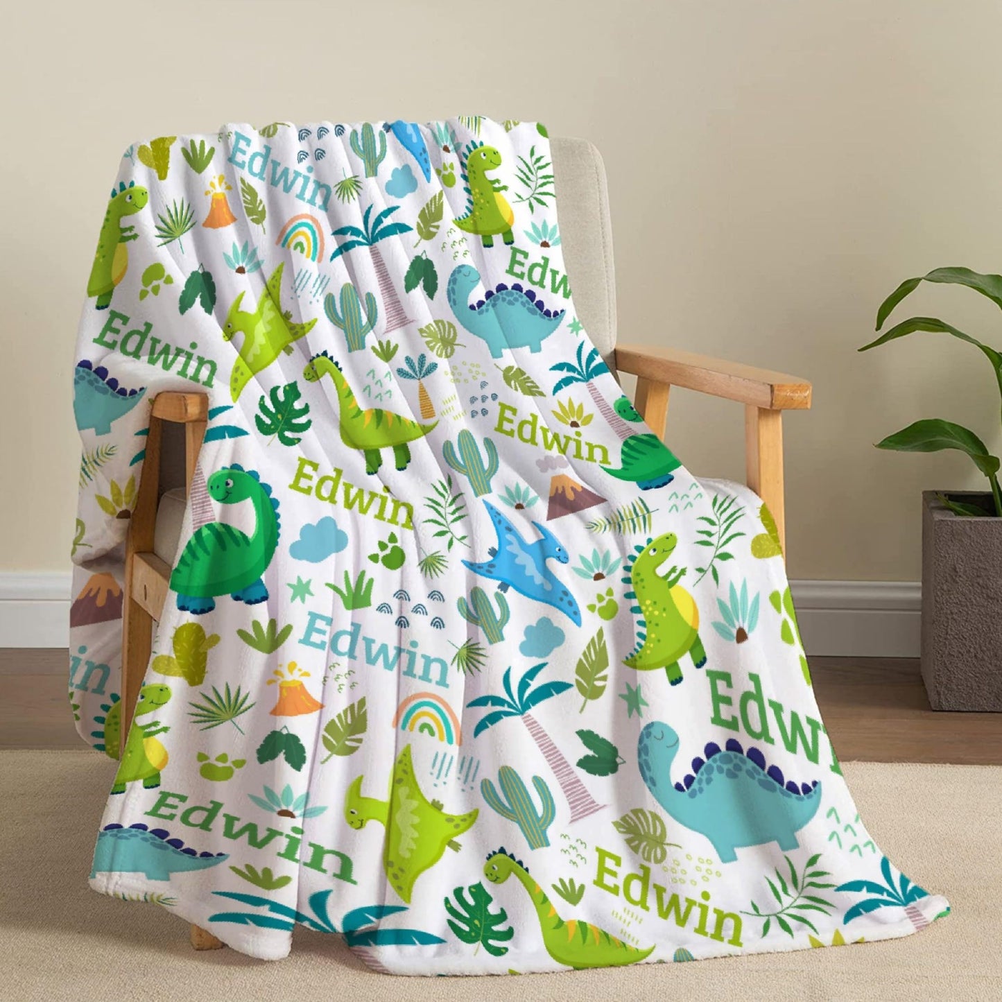 Custom Name Dinosaurs Blanket Personalized Gifts Super Soft Lightweight Flannel Blankets Throw for Kids, Adult, Suitable for Couch, Sofa, Bed, Camping, Travel All Seasons 40"x50" for Kid