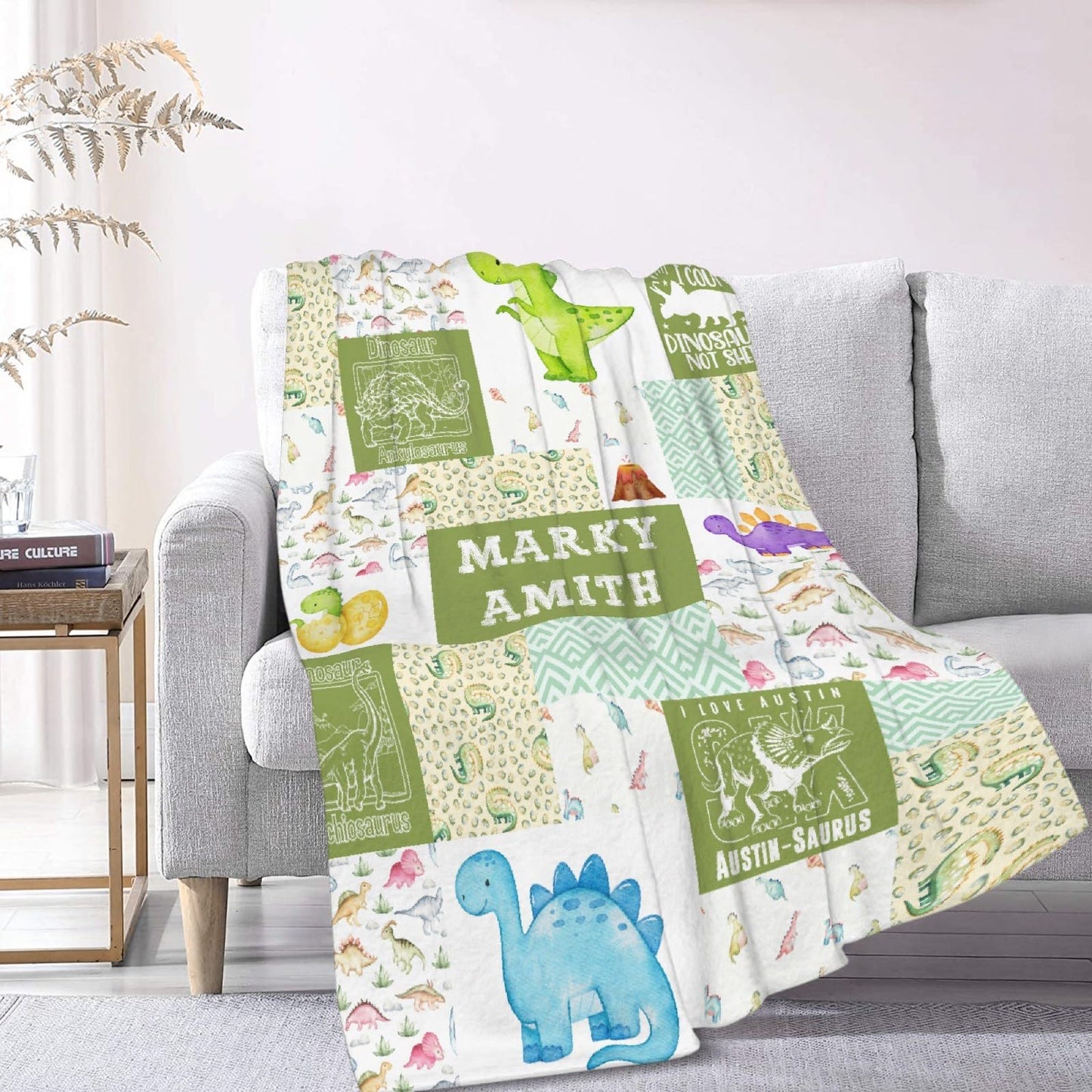 Custom Name Dinosaurs Blanket Personalized Gifts Super Soft Lightweight Flannel Blankets Throw for Kids, Adult, Suitable for Couch, Sofa, Bed, Camping, Travel All Seasons 40"x50" for Kid