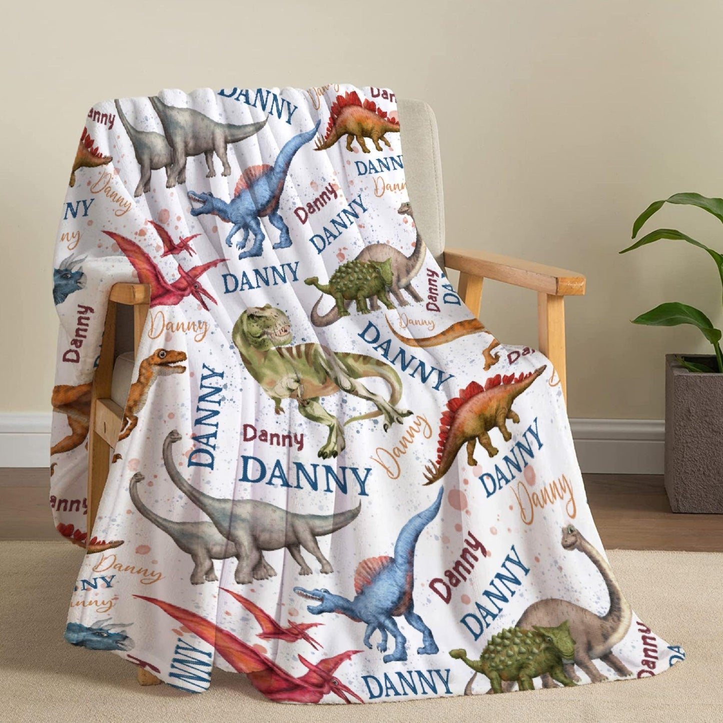 Custom Name Dinosaurs Blanket Personalized Gifts Super Soft Lightweight Flannel Blankets Throw for Kids, Adult, Suitable for Couch, Sofa, Bed, Camping, Travel All Seasons 40"x50" for Kid