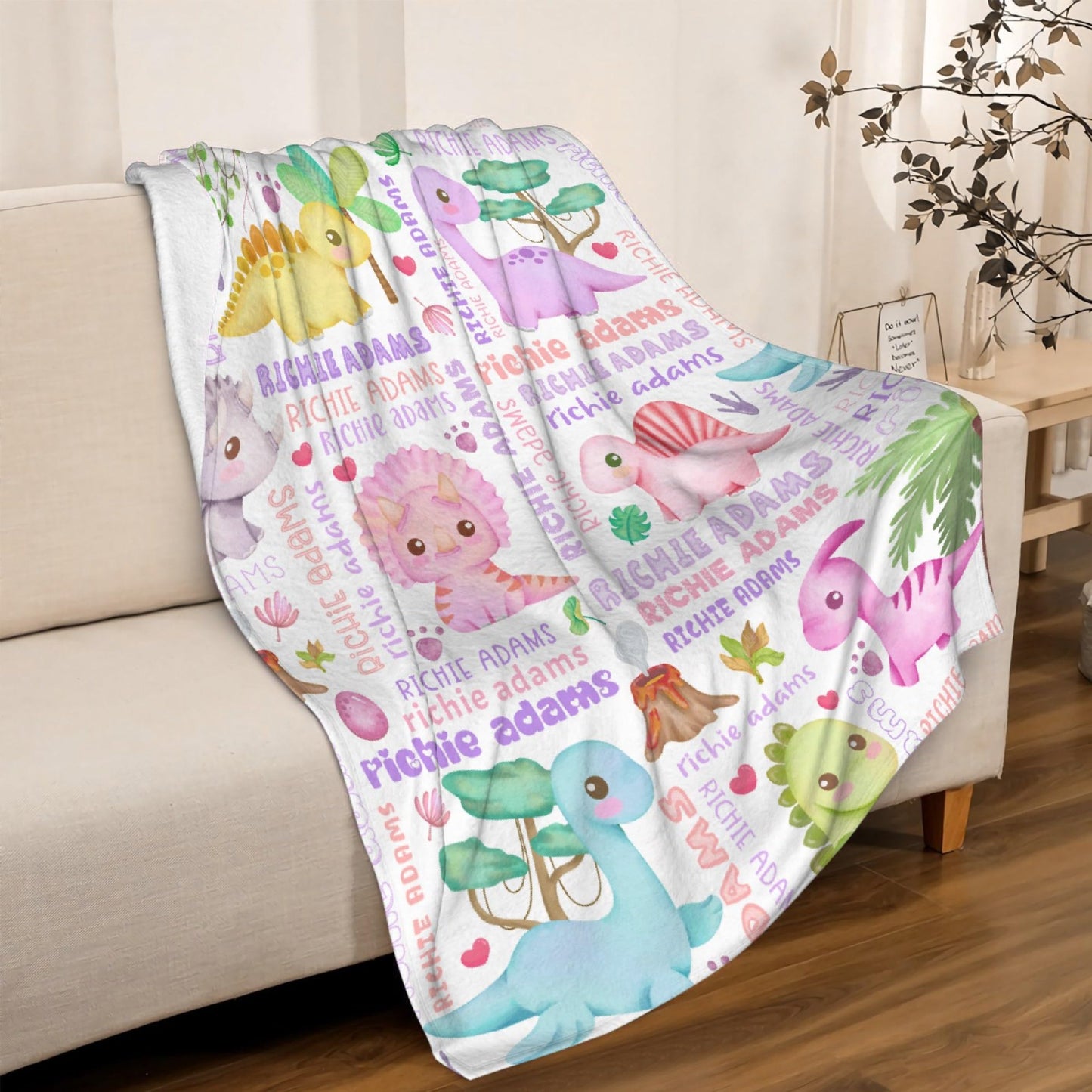 Custom Name Dinosaurs Blanket Personalized Gifts Super Soft Lightweight Flannel Blankets Throw for Kids, Adult, Suitable for Couch, Sofa, Bed, Camping, Travel All Seasons 40"x50" for Kid