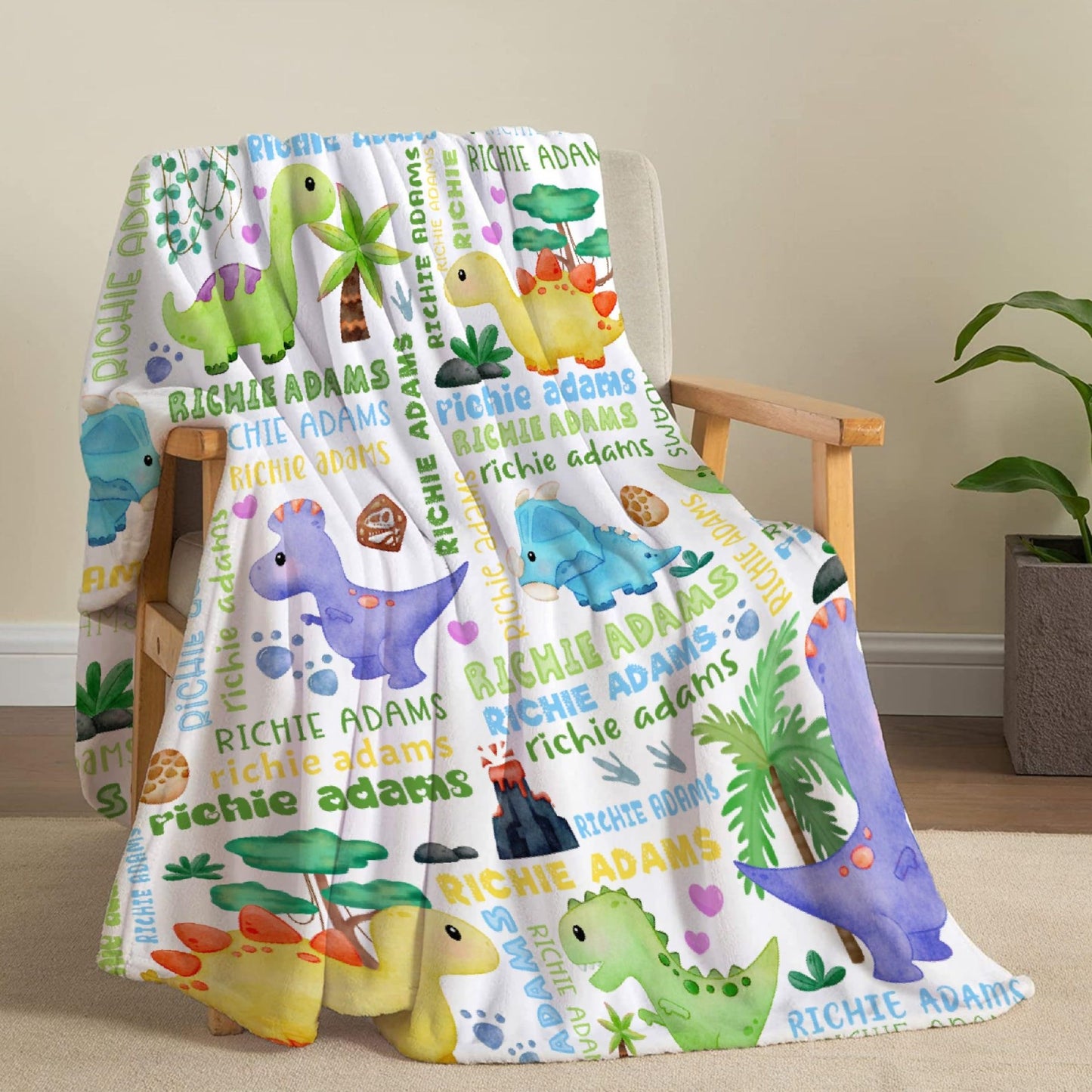 Custom Name Dinosaurs Blanket Personalized Gifts Super Soft Lightweight Flannel Blankets Throw for Kids, Adult, Suitable for Couch, Sofa, Bed, Camping, Travel All Seasons 40"x50" for Kid