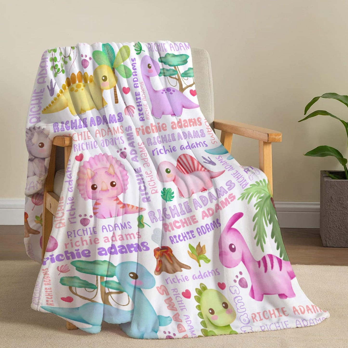 Custom Name Dinosaurs Blanket Personalized Gifts Super Soft Lightweight Flannel Blankets Throw for Kids, Adult, Suitable for Couch, Sofa, Bed, Camping, Travel All Seasons 40"x50" for Kid