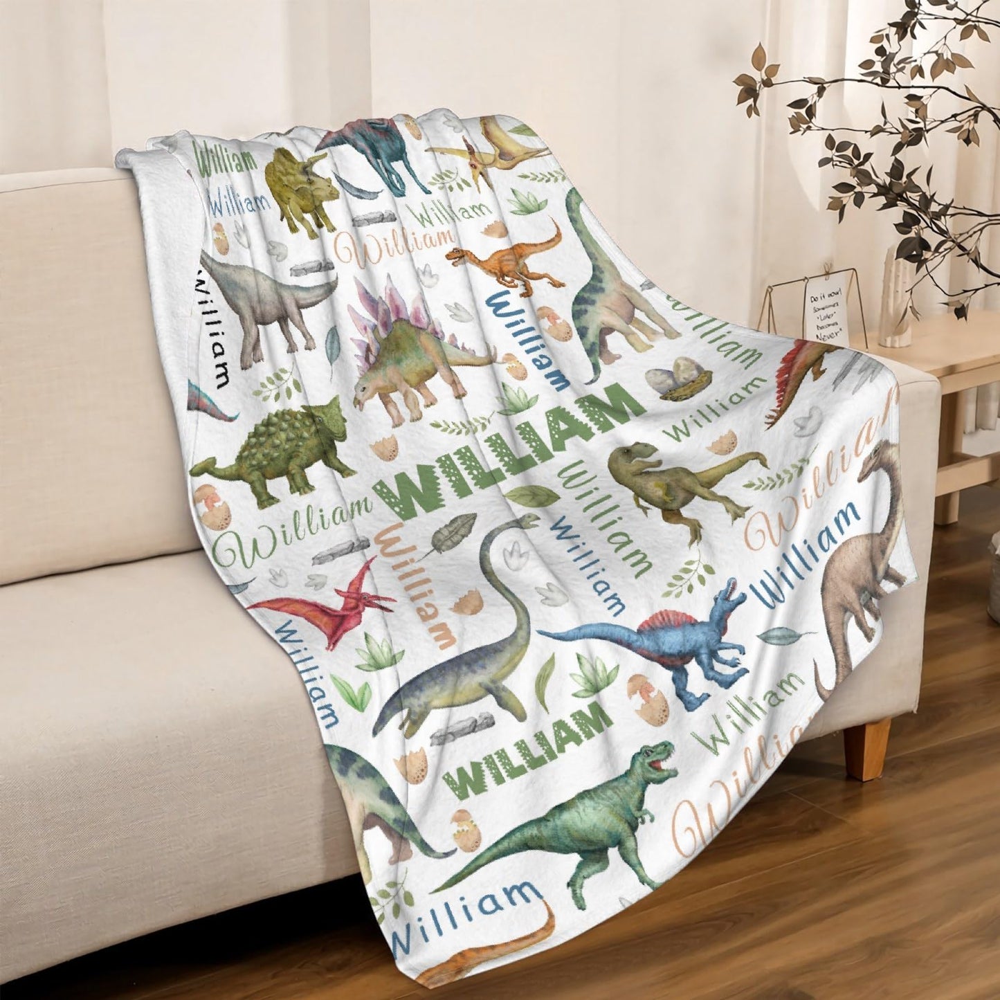 Custom Name Dinosaurs Blanket Personalized Gifts Super Soft Lightweight Flannel Blankets Throw for Kids, Adult, Suitable for Couch, Sofa, Bed, Camping, Travel All Seasons 40"x50" for Kid