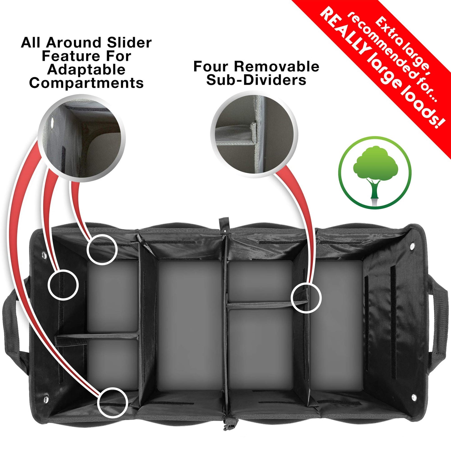 TRUNKCRATEPRO Trunk Organizer For Car, Suv, Truck | Premium Adjustable Multi Compartments Collapsible Car Trunk Organizer With Securing Straps & Non-Slip Bottom (Large Size, Black)