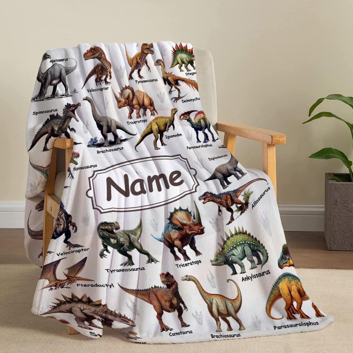 Custom Name Dinosaurs Blanket Personalized Gifts Super Soft Lightweight Flannel Blankets Throw for Kids, Adult, Suitable for Couch, Sofa, Bed, Camping, Travel All Seasons 40"x50" for Kid