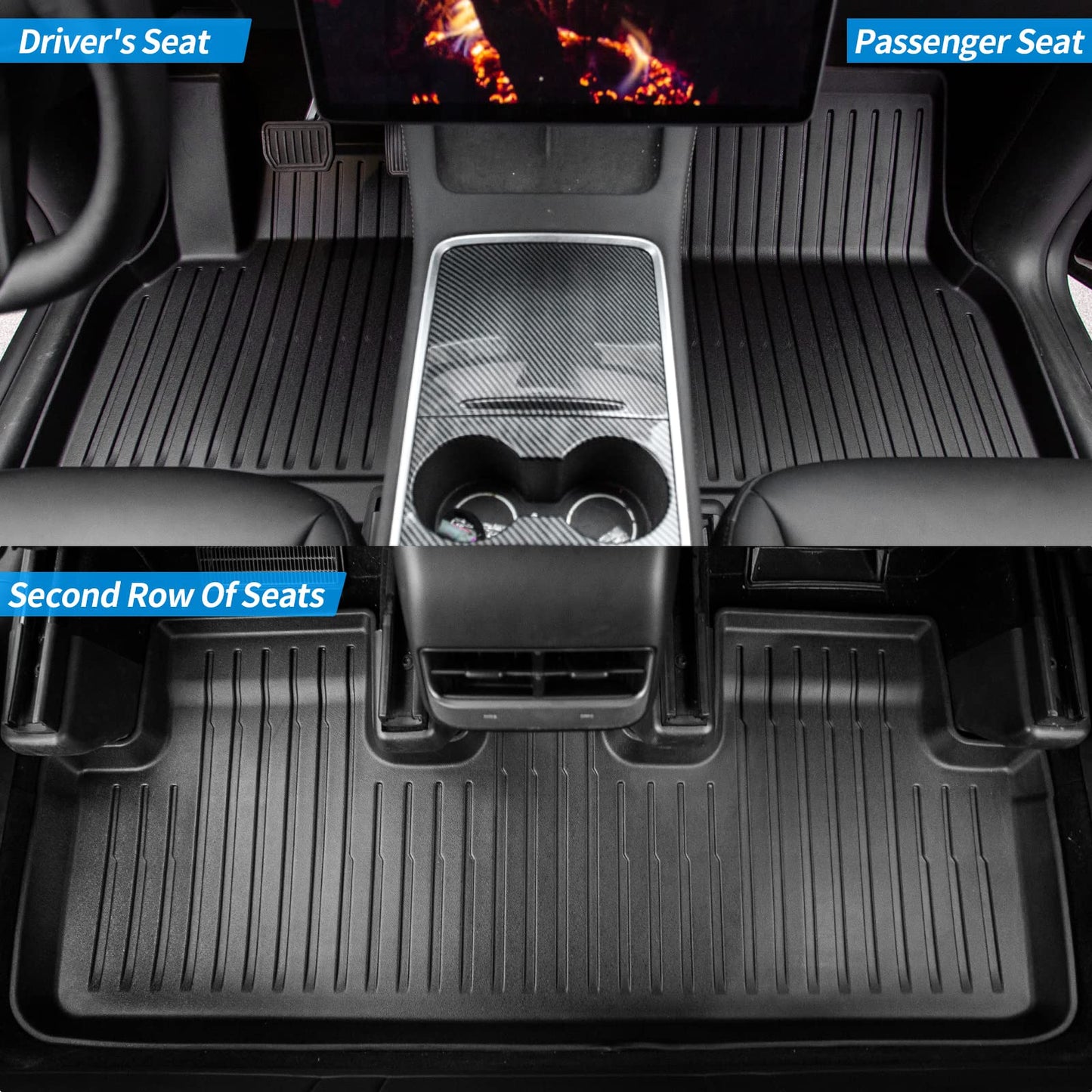 Floor Mats Compatible with 2020-2024 Tesla Model Y Trunk Mat Cargo Mat TPE All Weather Cargo Liner Back Seat Cover Protector 2023 Tesla Model Y 5 Seater Accessories (Upgraded Set of 6 Mats)