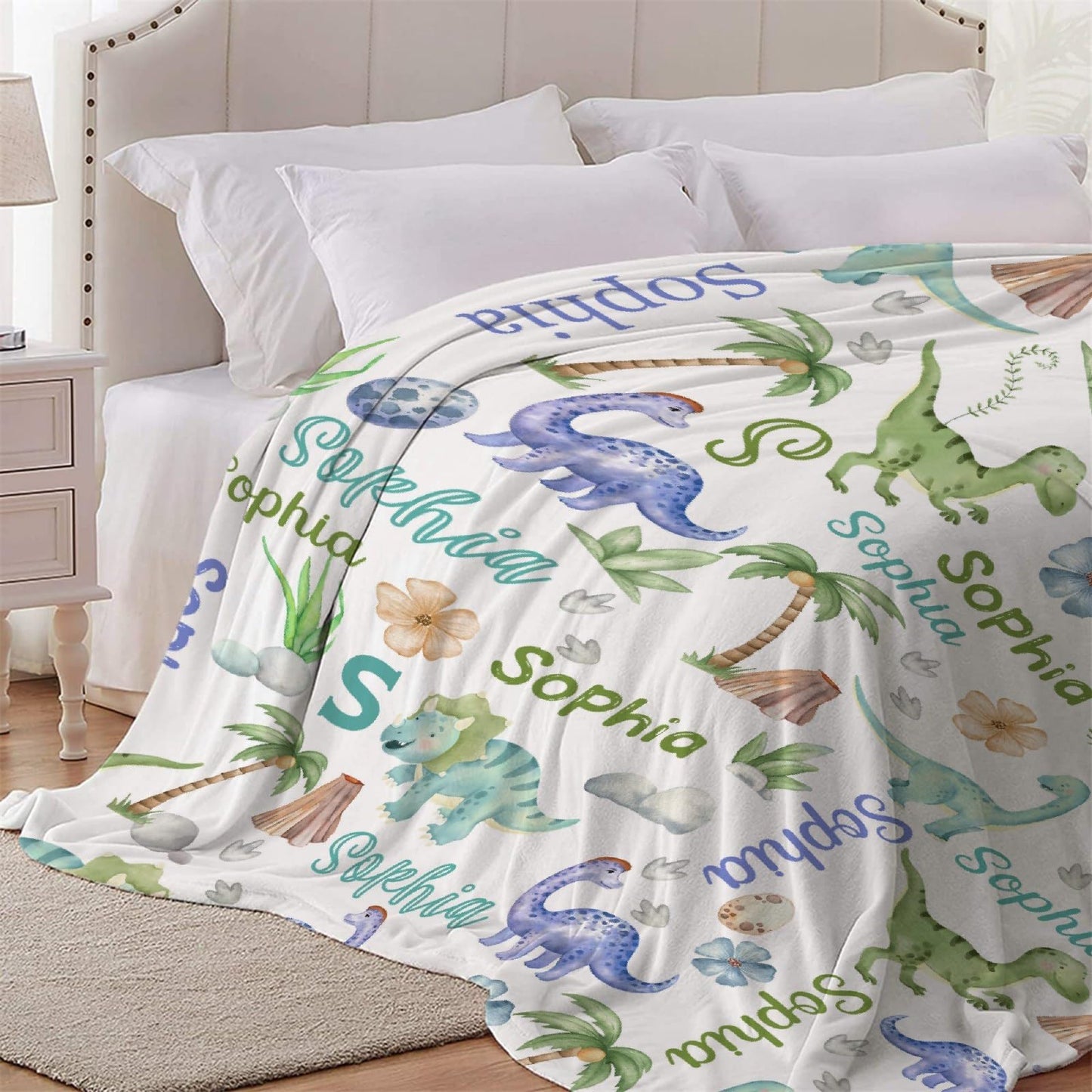 Custom Name Dinosaurs Blanket Personalized Gifts Super Soft Lightweight Flannel Blankets Throw for Kids, Adult, Suitable for Couch, Sofa, Bed, Camping, Travel All Seasons 40"x50" for Kid