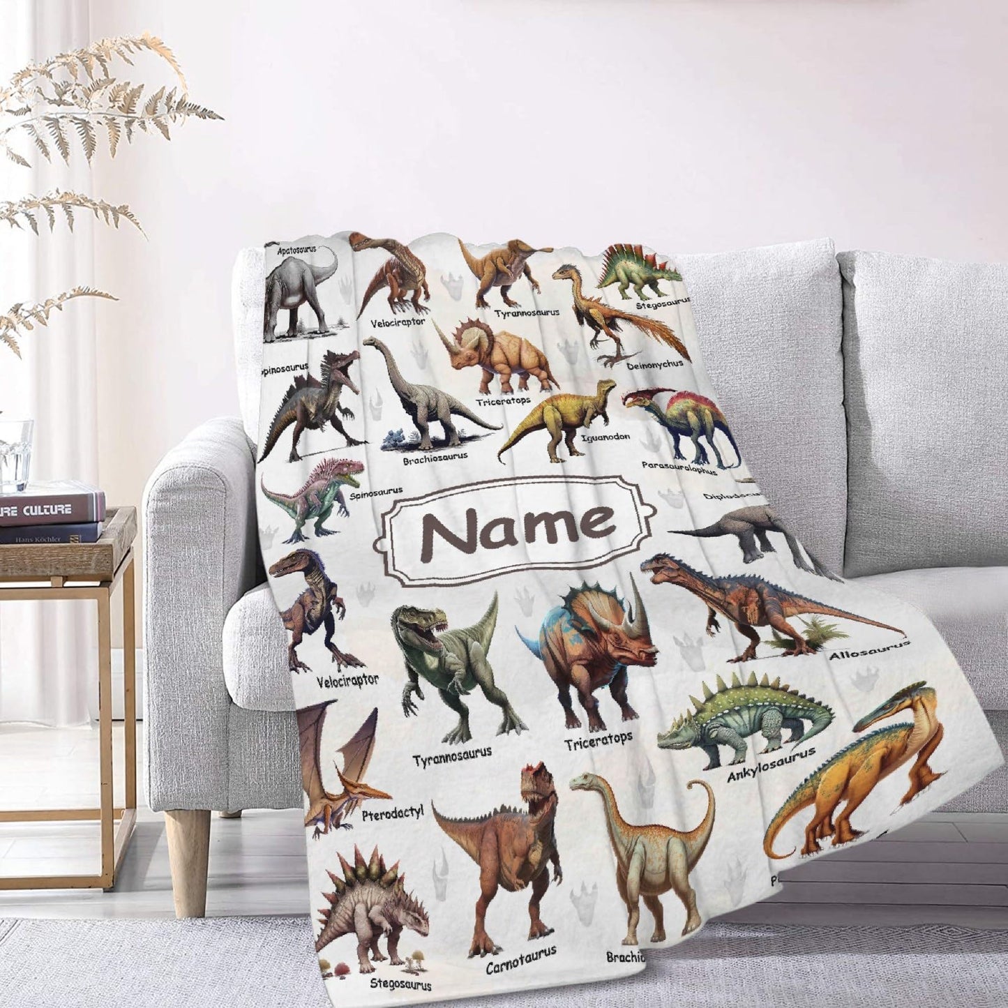 Custom Name Dinosaurs Blanket Personalized Gifts Super Soft Lightweight Flannel Blankets Throw for Kids, Adult, Suitable for Couch, Sofa, Bed, Camping, Travel All Seasons 40"x50" for Kid