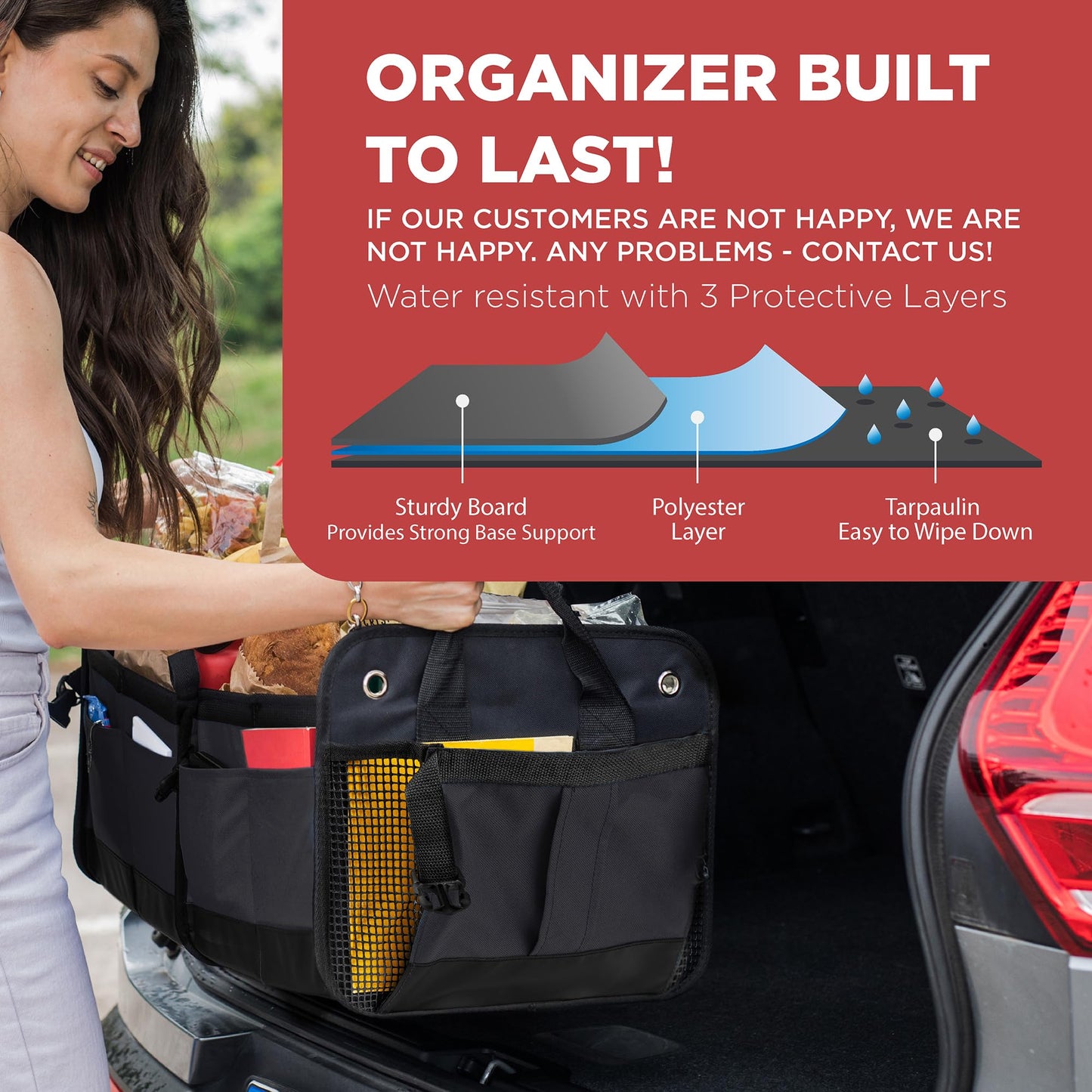 TRUNKCRATEPRO Trunk Organizer For Car, Suv, Truck | Premium Adjustable Multi Compartments Collapsible Car Trunk Organizer With Securing Straps & Non-Slip Bottom (Large Size, Black)