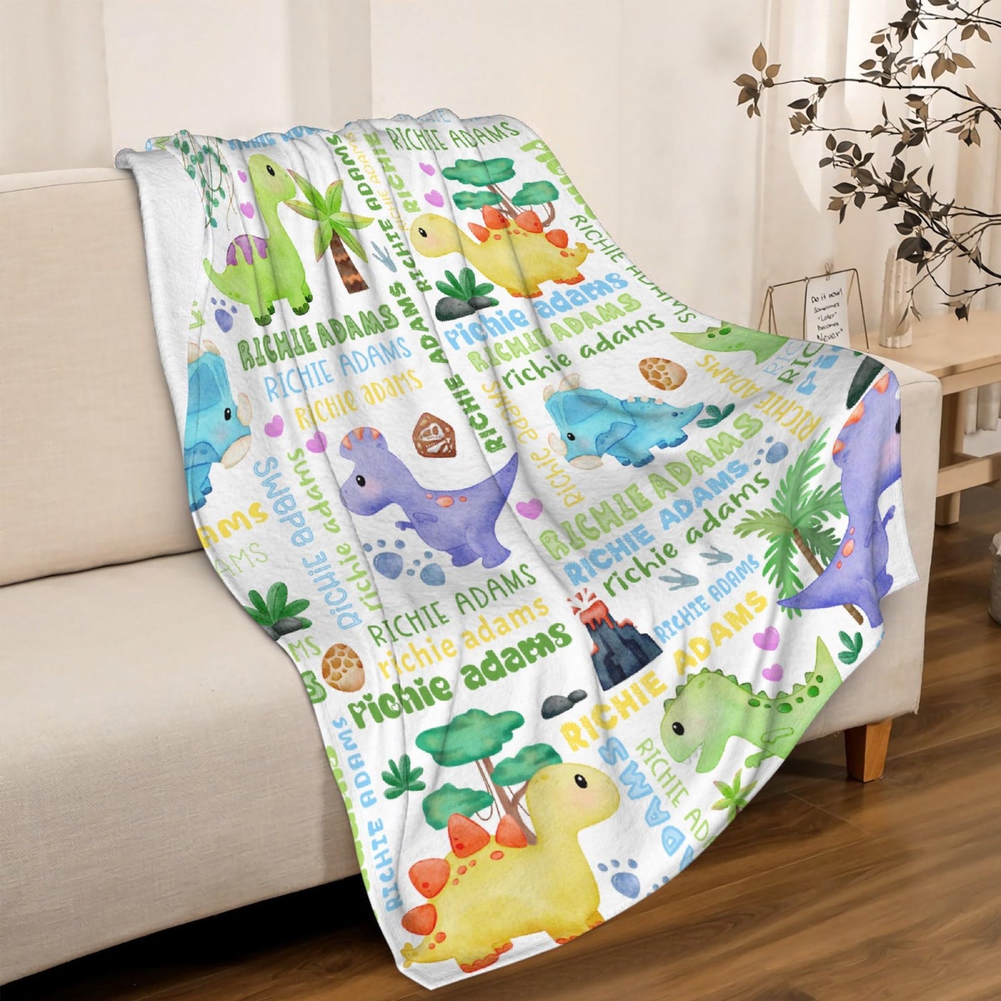 Custom Name Dinosaurs Blanket Personalized Gifts Super Soft Lightweight Flannel Blankets Throw for Kids, Adult, Suitable for Couch, Sofa, Bed, Camping, Travel All Seasons 40"x50" for Kid