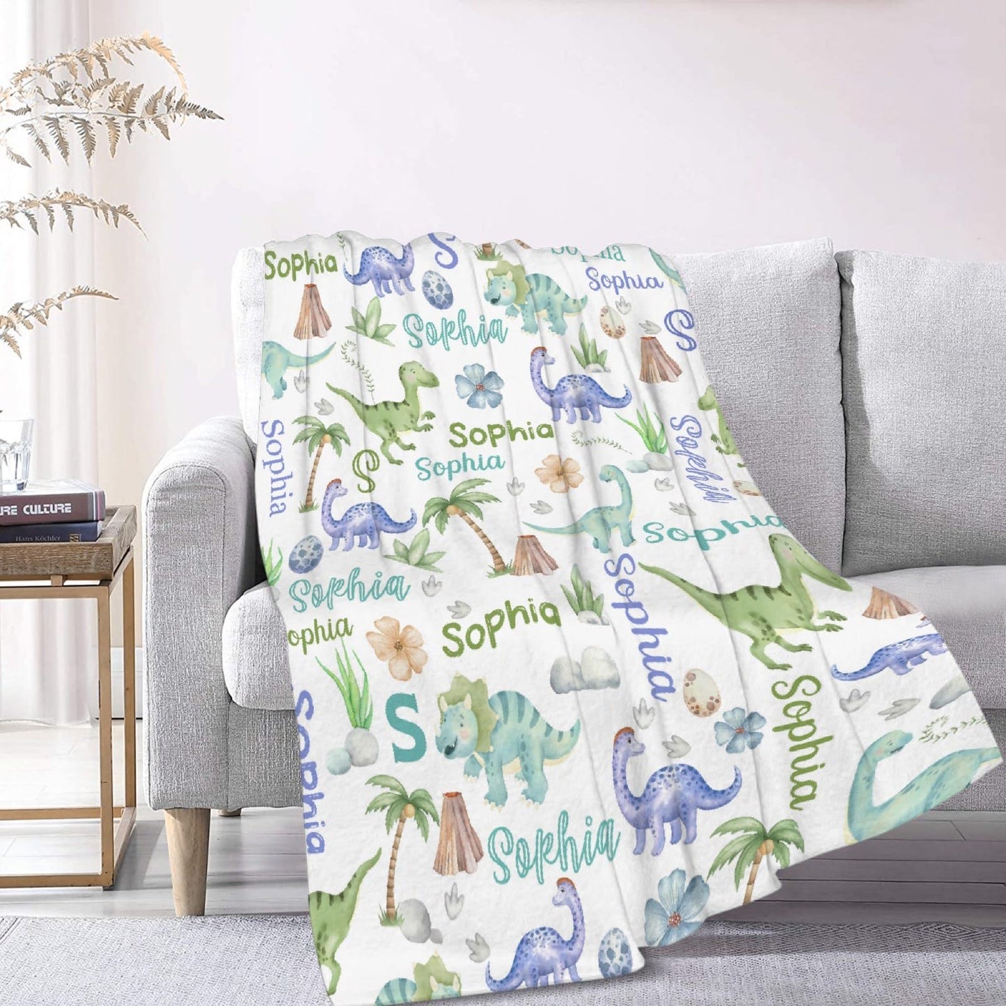 Custom Name Dinosaurs Blanket Personalized Gifts Super Soft Lightweight Flannel Blankets Throw for Kids, Adult, Suitable for Couch, Sofa, Bed, Camping, Travel All Seasons 40"x50" for Kid