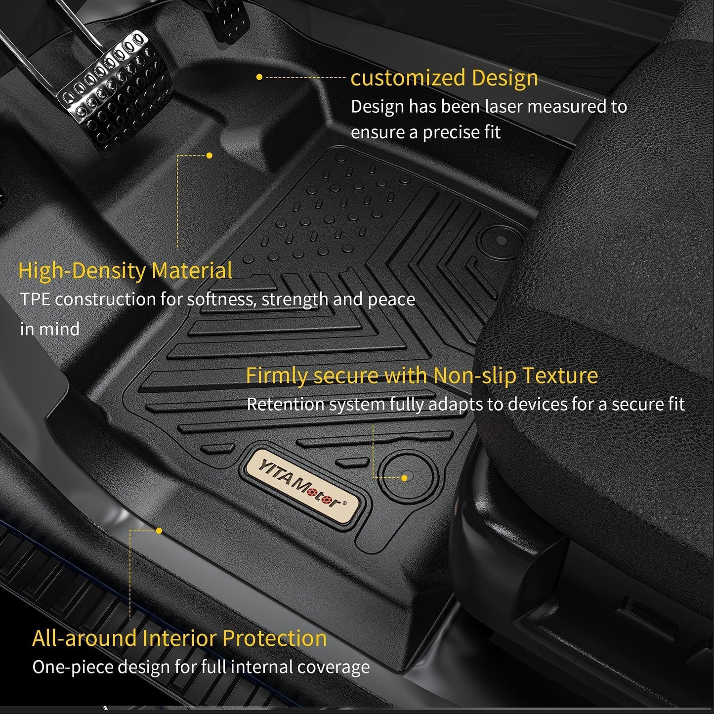 YITAMOTOR Floor Mats Fit for 2024 Tesla Model 3 Highland, Includes 2 Rows & Cargo Liner Set, Full Cover Car Mats with Front Rear Cargo Mat TPE All-Weather Floor Mats Model 3 Accessories 2024 Full Set