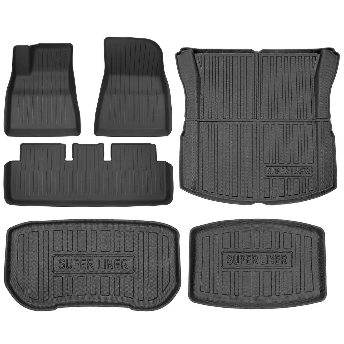 SUPER LINER Floor Mats for Tesla Model Y Custom Fit 2021-2024 All-Weather Cargo Liner Rear Cargo Tray Trunk Floor Mat Interior Accessories