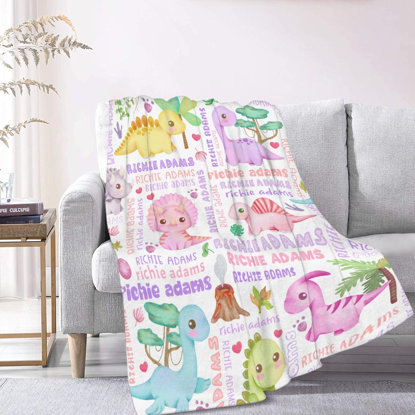 Custom Name Dinosaurs Blanket Personalized Gifts Super Soft Lightweight Flannel Blankets Throw for Kids, Adult, Suitable for Couch, Sofa, Bed, Camping, Travel All Seasons 40"x50" for Kid