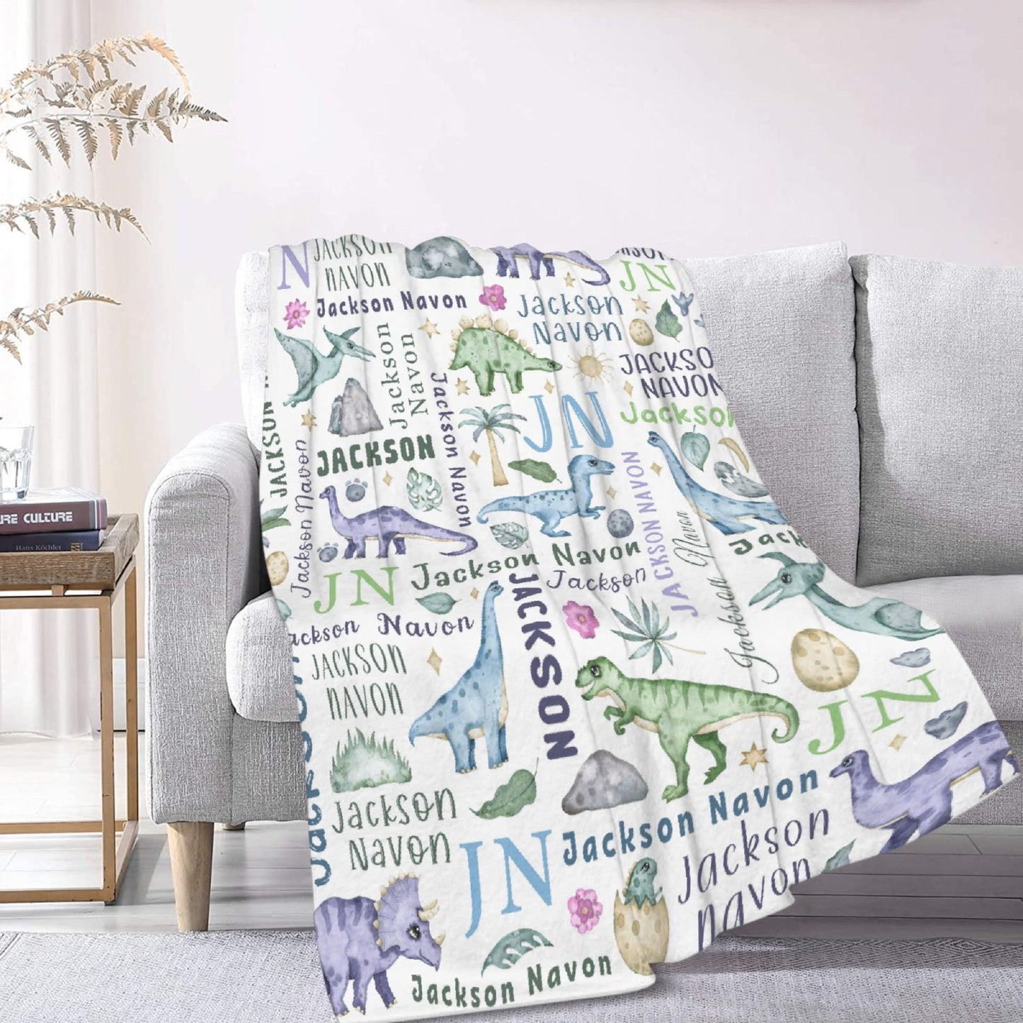 Custom Name Dinosaurs Blanket Personalized Gifts Super Soft Lightweight Flannel Blankets Throw for Kids, Adult, Suitable for Couch, Sofa, Bed, Camping, Travel All Seasons 40"x50" for Kid