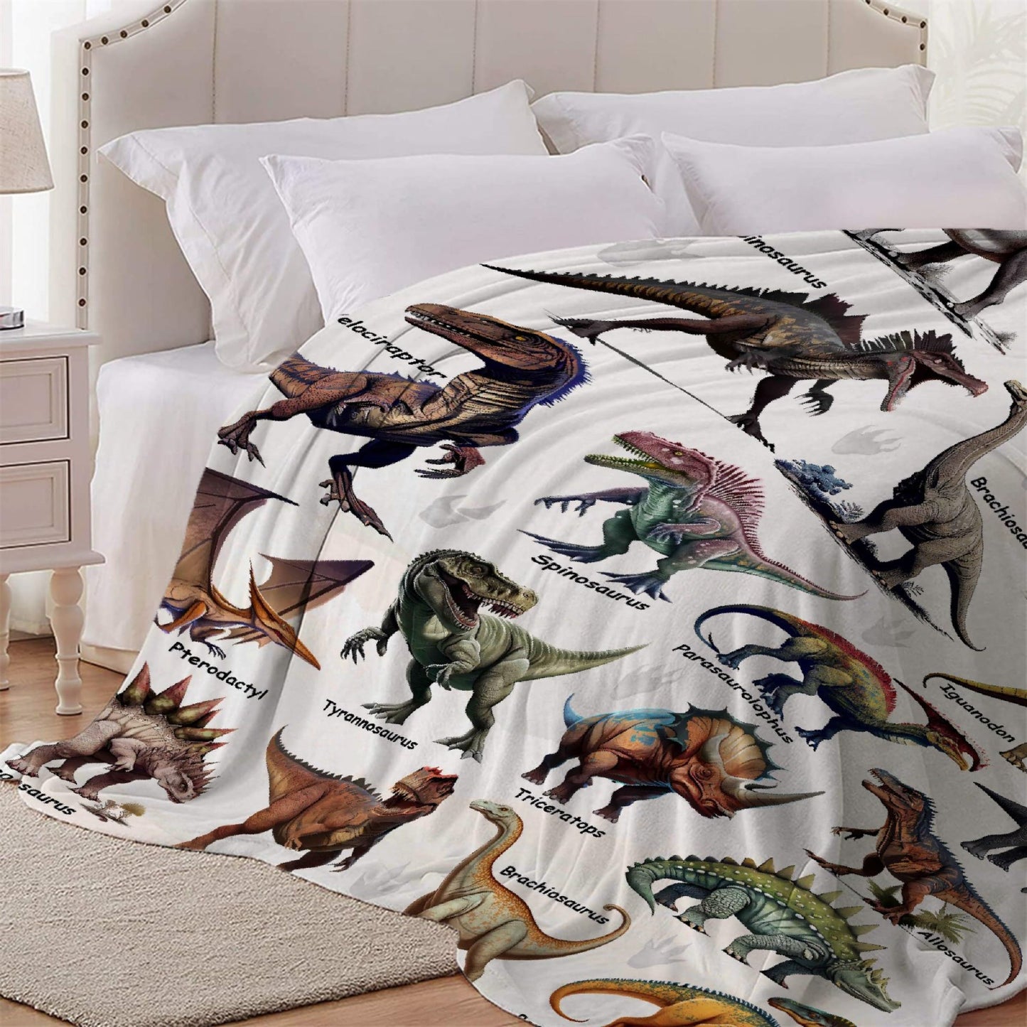 Custom Name Dinosaurs Blanket Personalized Gifts Super Soft Lightweight Flannel Blankets Throw for Kids, Adult, Suitable for Couch, Sofa, Bed, Camping, Travel All Seasons 40"x50" for Kid